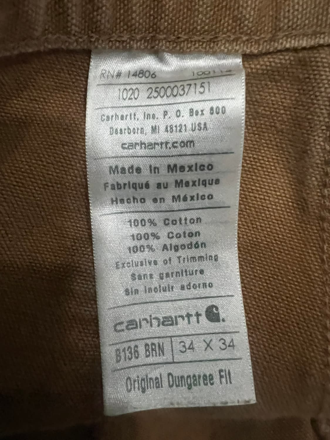 (34X34)칼하트 더블니 워크팬츠 B136BRN 칼하트브라운 던거리핏 상품이미지4