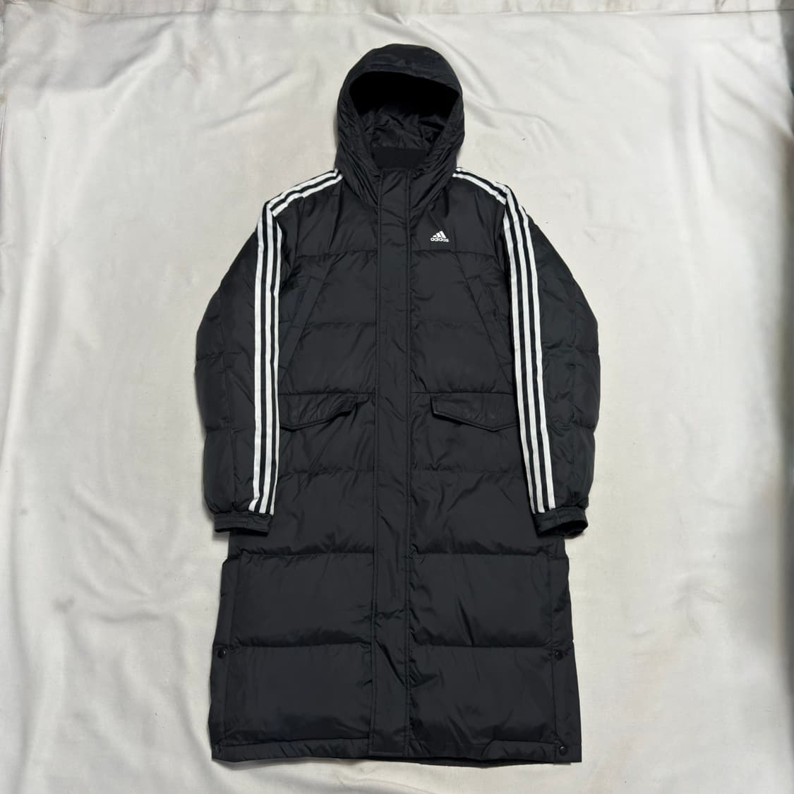 L 아디다스 화이트라인 블랙 후드 롱 패딩 상품이미지2