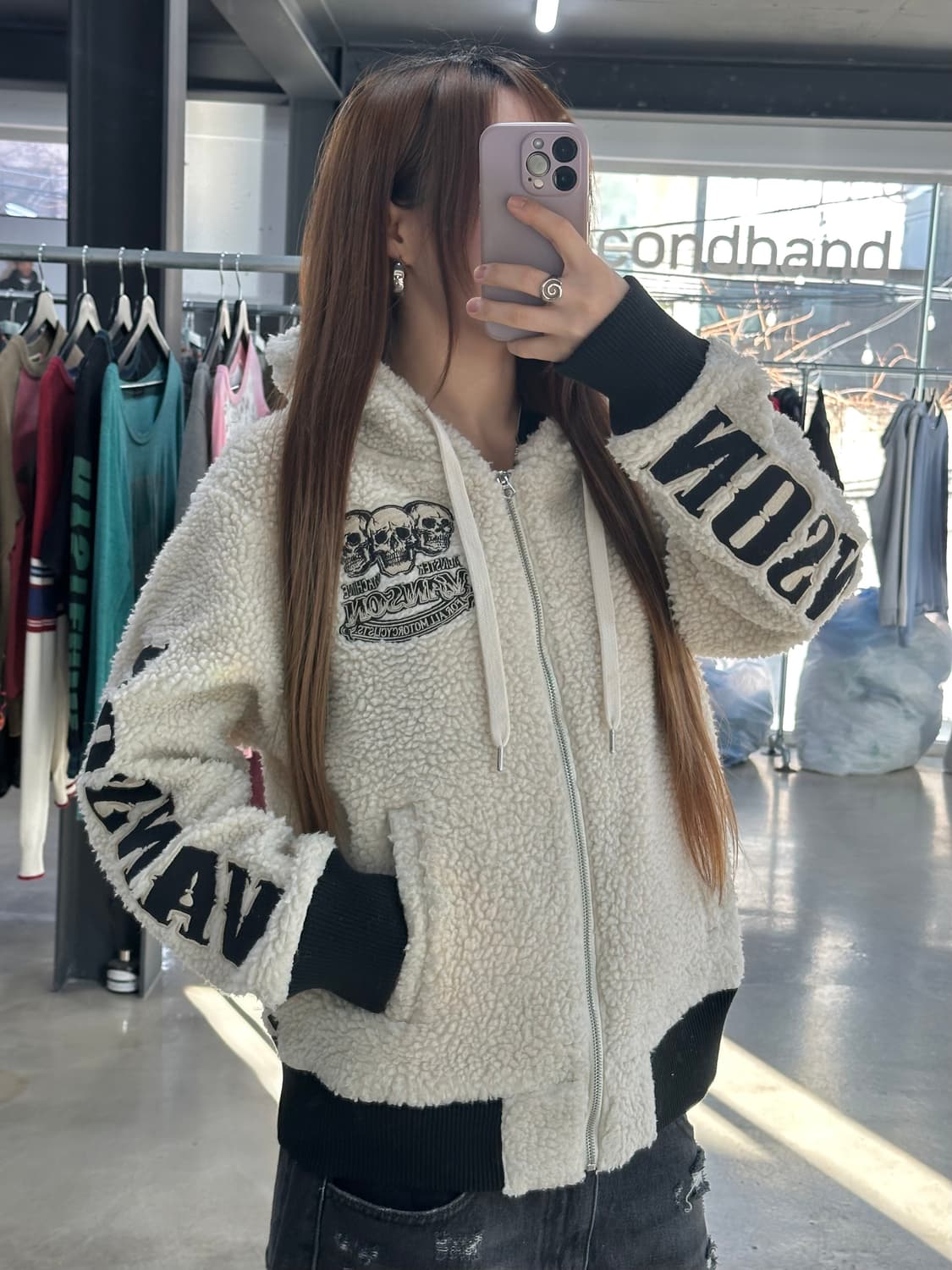 벤슨 스컬 자수 빅로고 플러피 후드자켓 상품이미지4