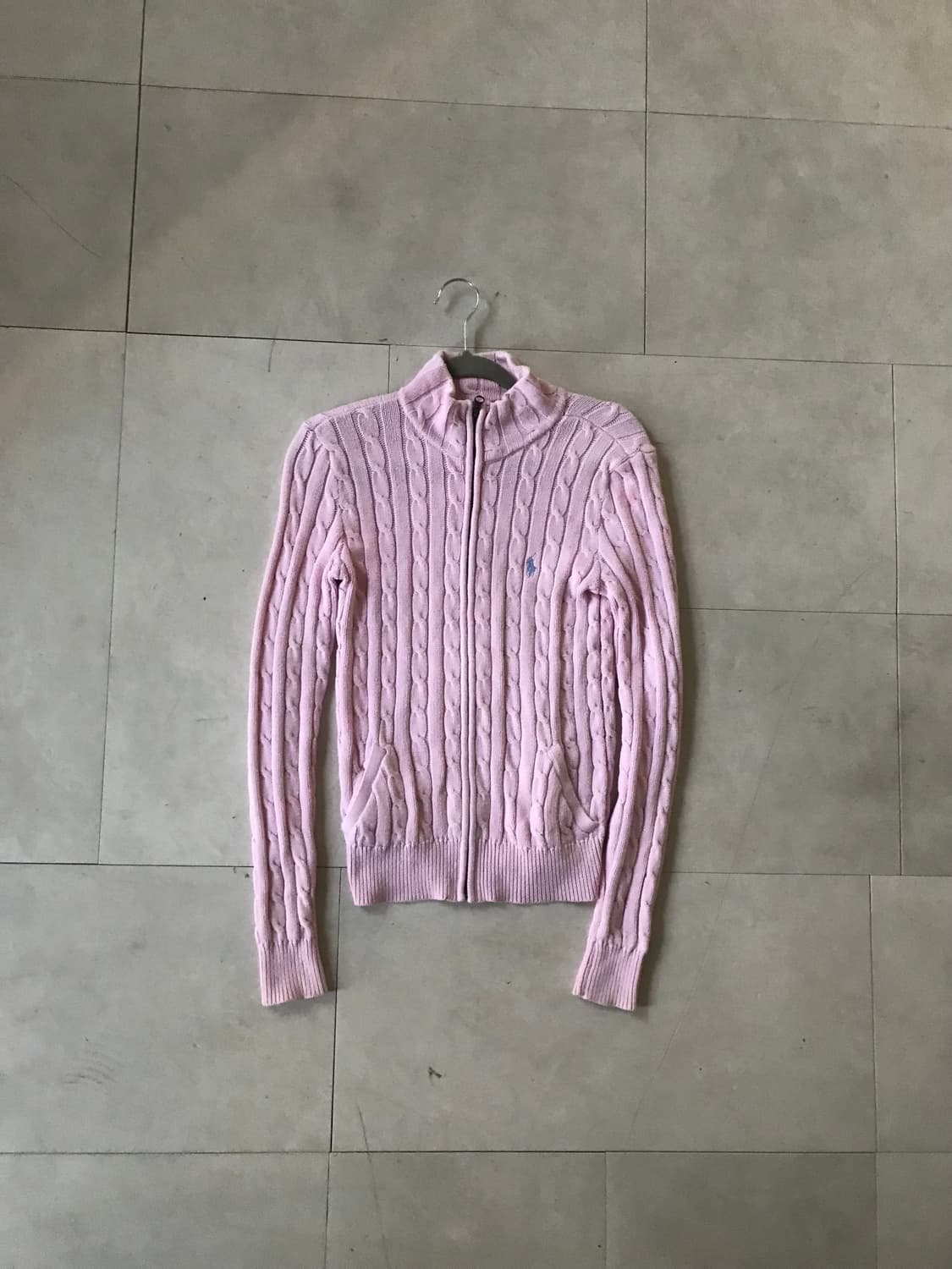 폴로 연핑크 케이블 니트집업 상품이미지6