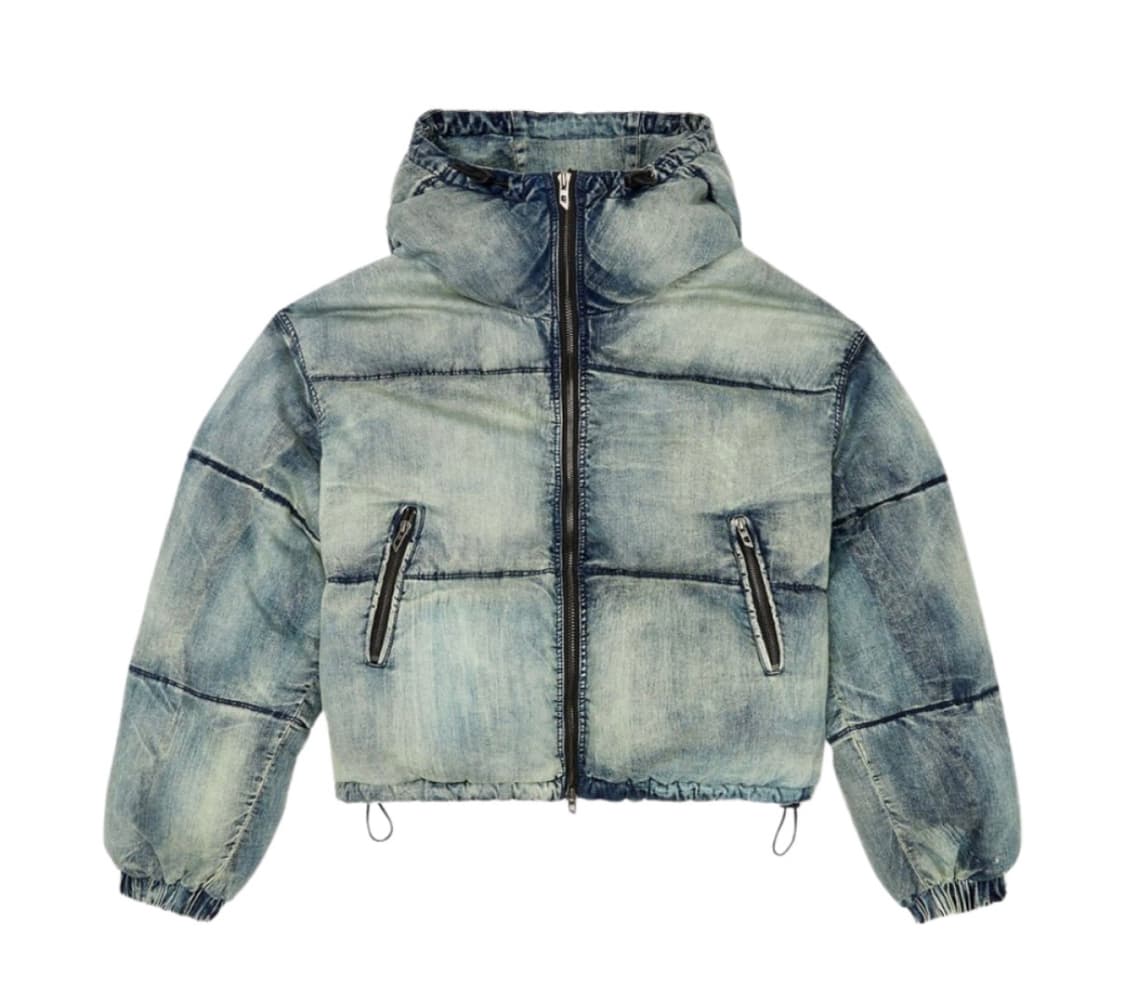 디젤 W-아베스 크롭 후디드 퍼퍼 자켓 데님 블루 패딩 상품이미지1