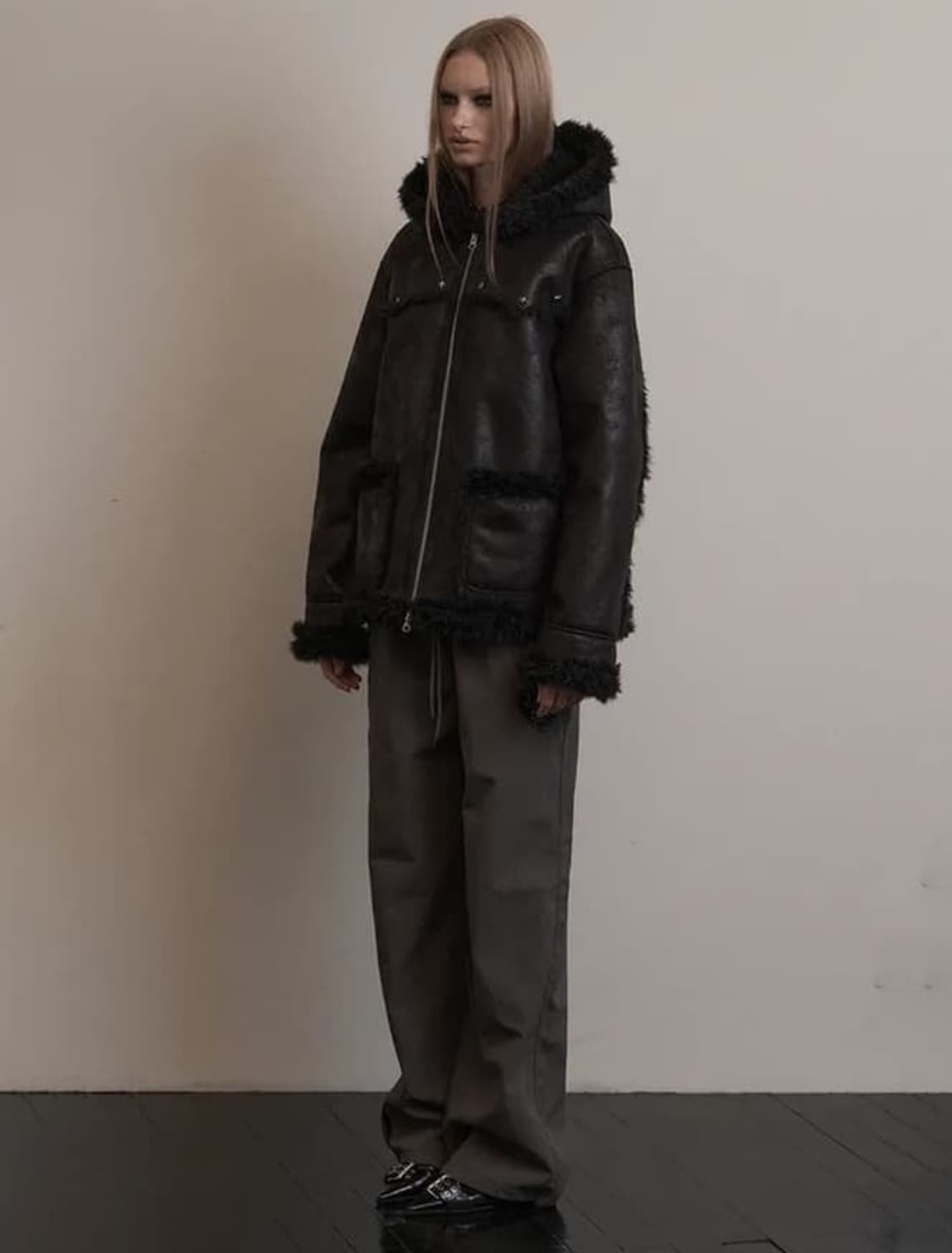 셋업이엑스이 후드 무스탕 자켓 블랙 상품이미지5