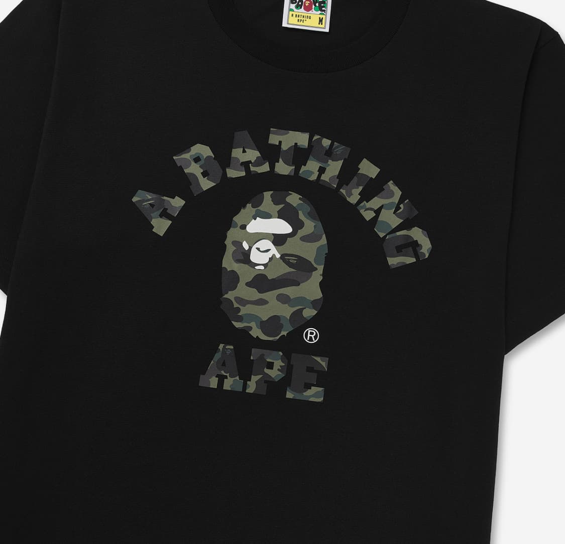 베이프 퍼스트 카모 컬리지 티셔츠 블랙 그린 XL 상품이미지2