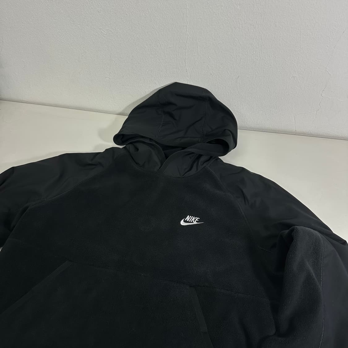 L 나이키 먹색 배색 후리스 플리스 후드티 상품이미지1