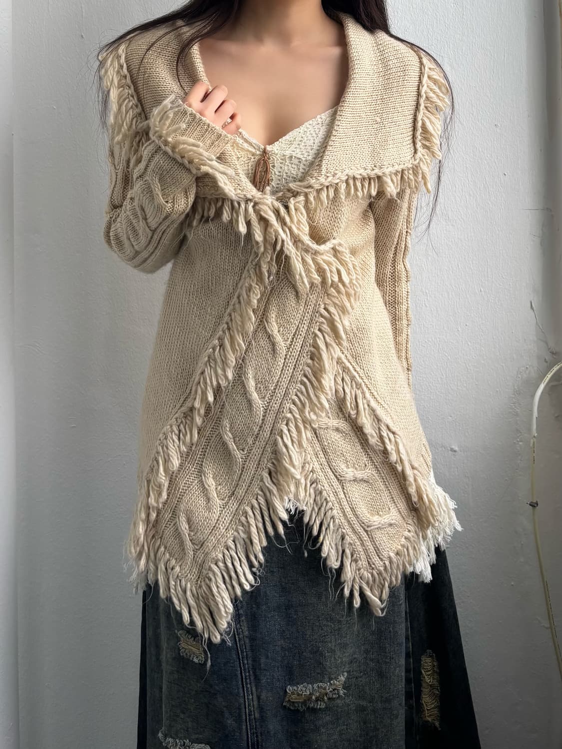Vintage Fringe Knit Cardigan 상품이미지4