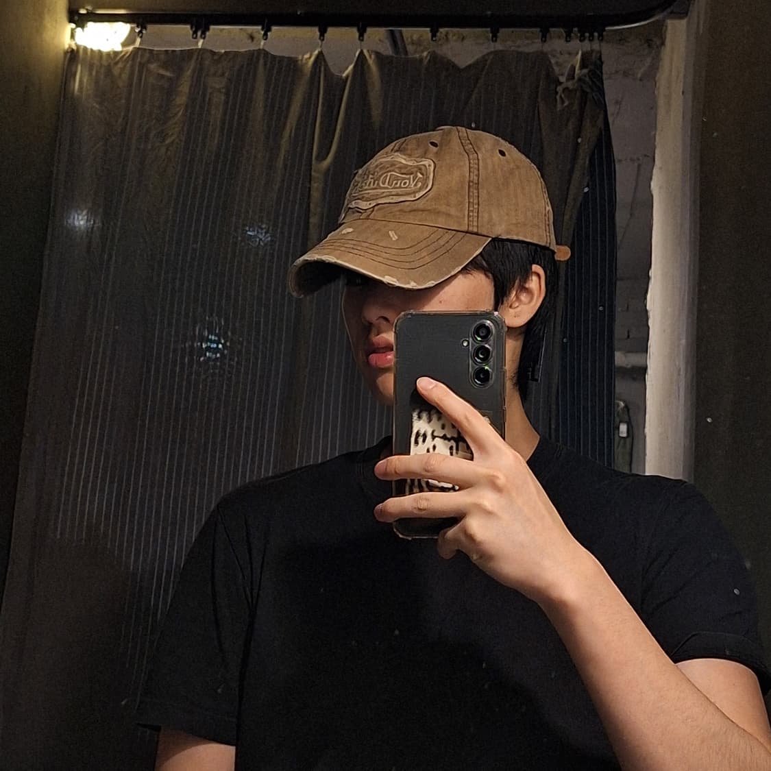 본더치 브라운 데미지드 스펠아웃 로고 레더스트랩 Y2K 6패널 볼캡 모자 상품이미지2