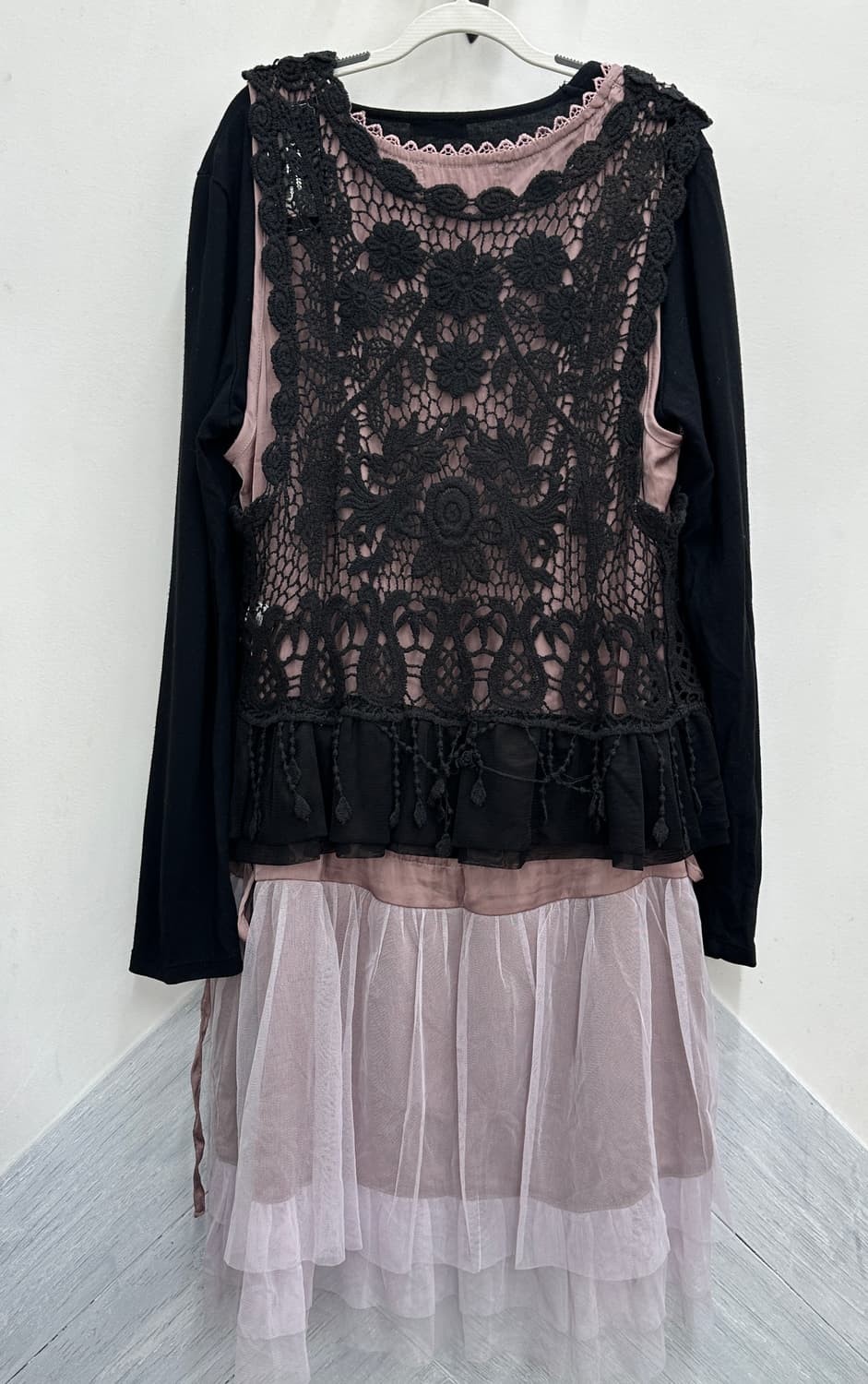 🖤쿠로미 레이스 히메갸루 코디세트🖤 지뢰계 원피스 레이어드 크로셰 상품이미지3