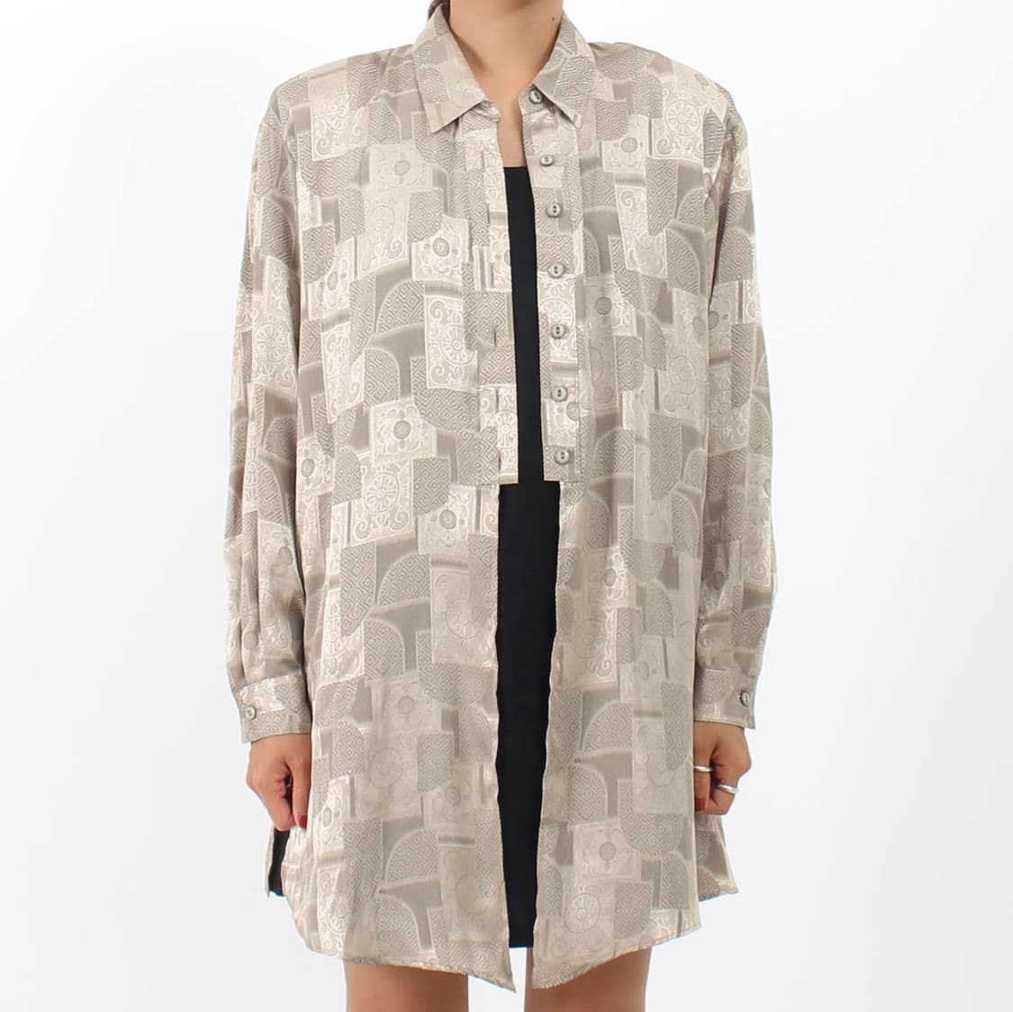 일본 빈티지 플라워 에스닉 패턴 롱 블라우스 상품이미지1