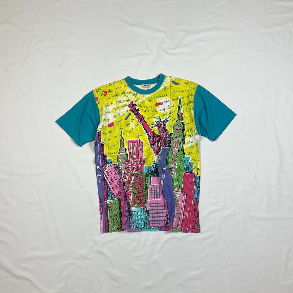 90‘s ficce 요시유키코니시 자유의여신상 올프린트 반팔티셔츠 상품이미지1