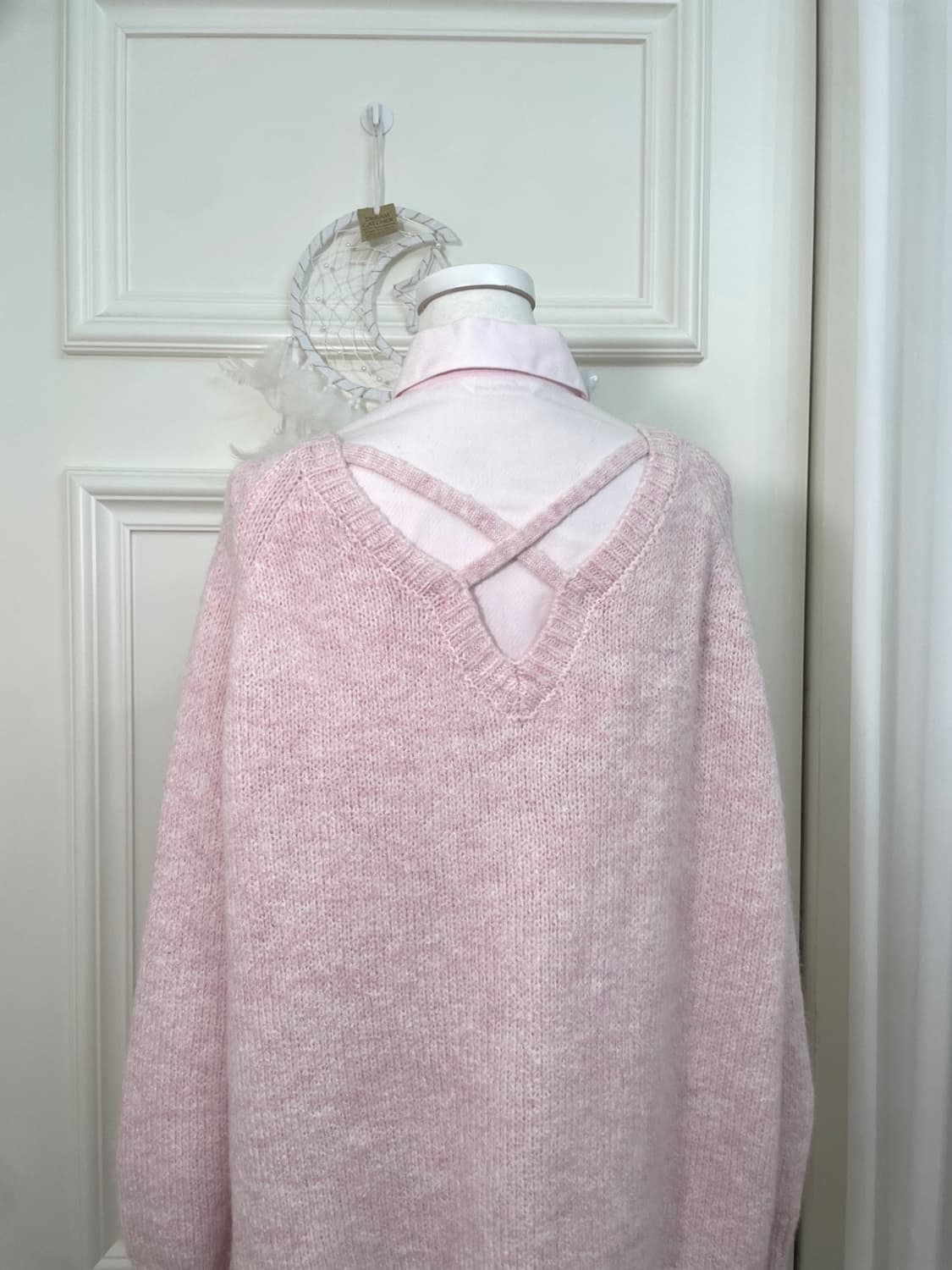 pink melange over back point cardigan 상품이미지4