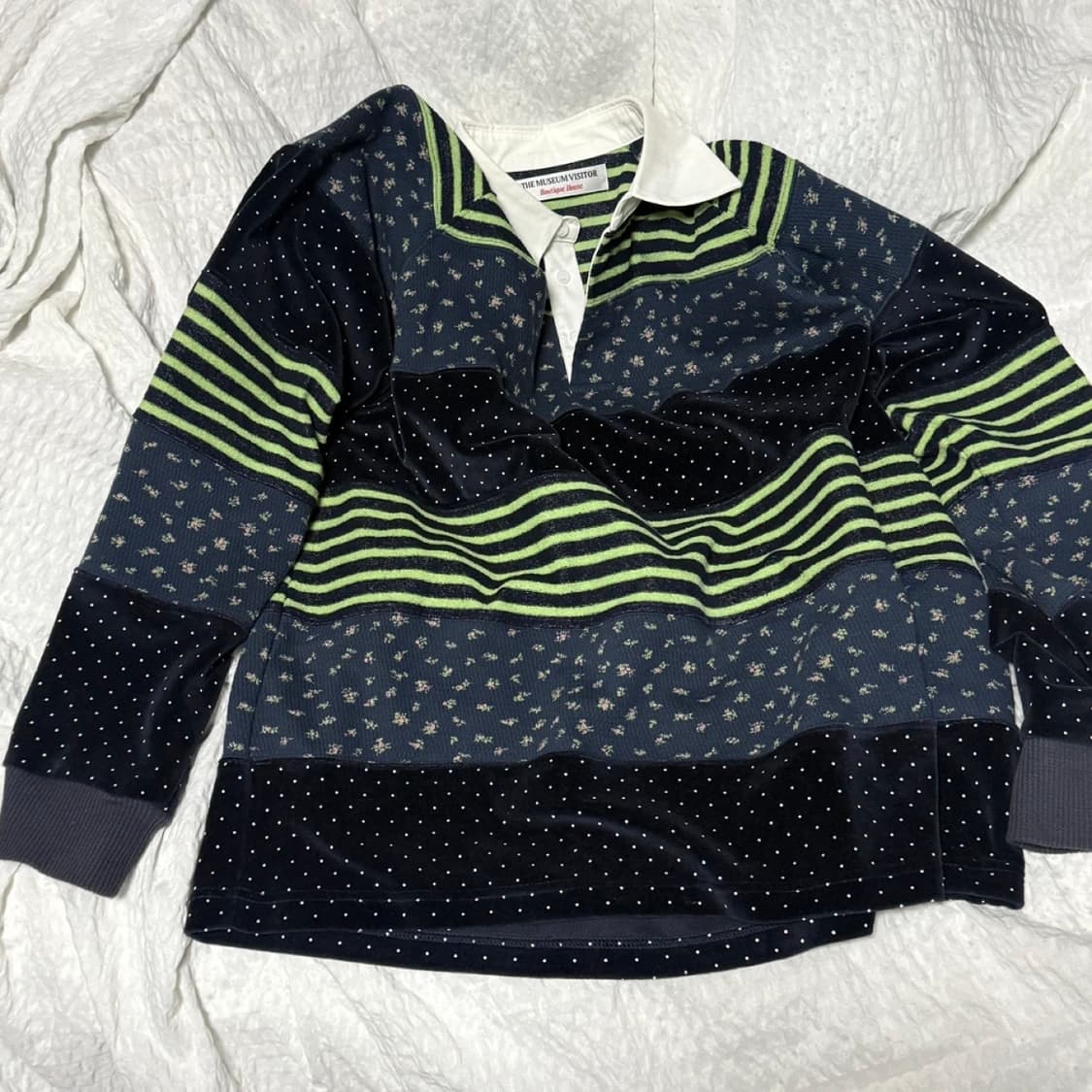 STRIPE PATCHWORK PK LONG SLEEVE (NAVY) 상품이미지1