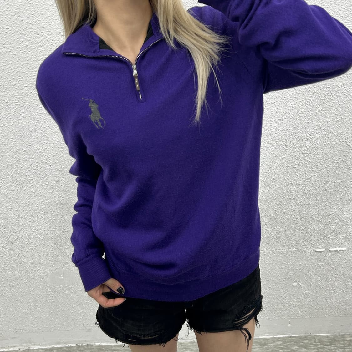 폴로 랄프로렌 빅포니 퍼플 반집업 니트 M 상품이미지1