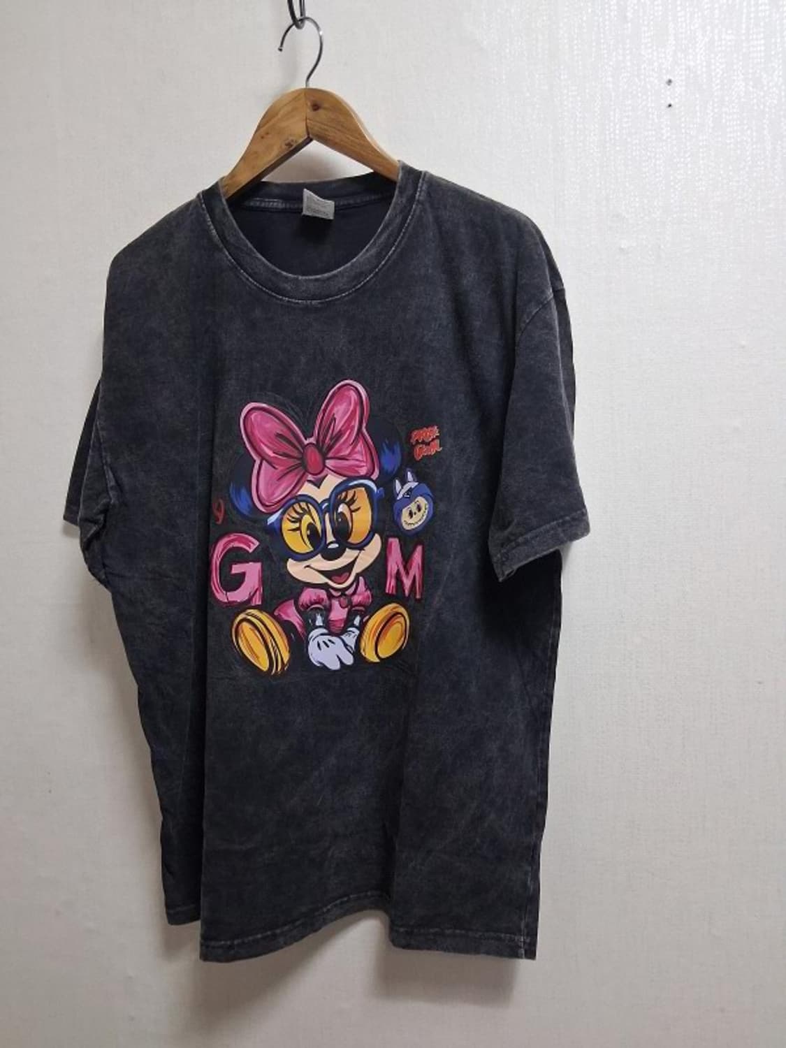 페이디드 차콜(먹색) 먹물 워싱 미니 케릭터 티셔츠XL 상품이미지1