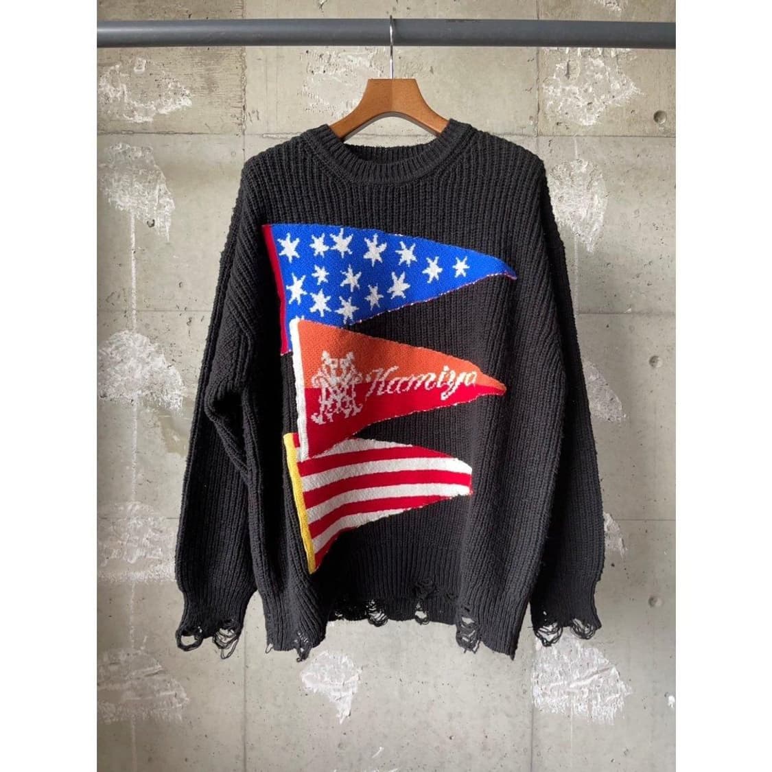 KAMIYA FLAG KNIT BLACK L 상품이미지1