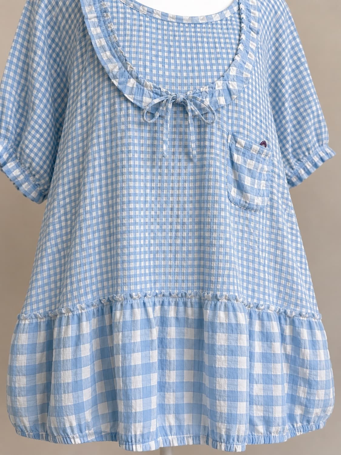 Tsumori Chisato 츠모리 치사토 베이비블루 깅엄 벌룬 원피스 상품이미지4