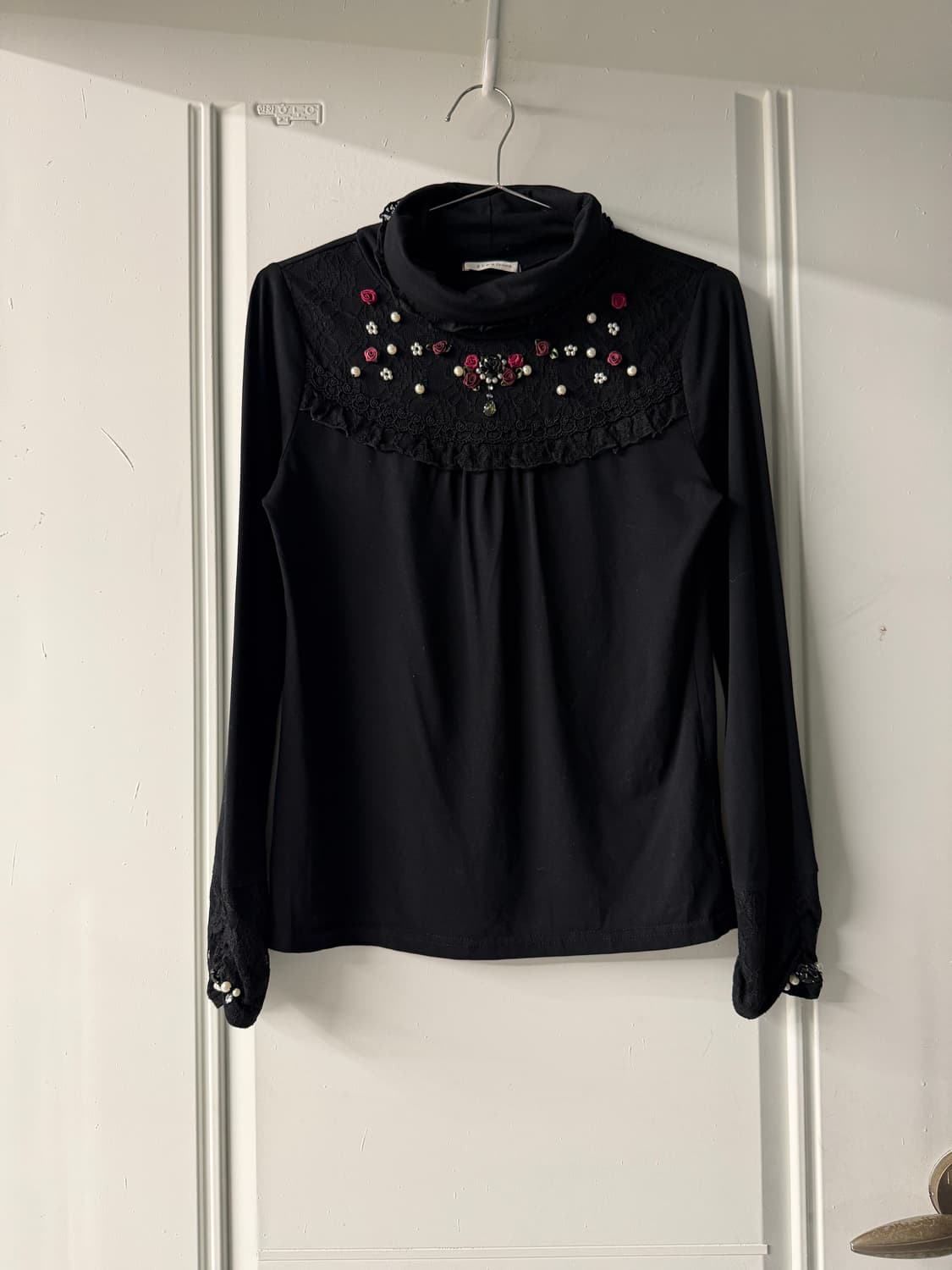 일본빈티지 엑시즈팜 블랙 레이스 터틀넥 롱슬리브 상품이미지4