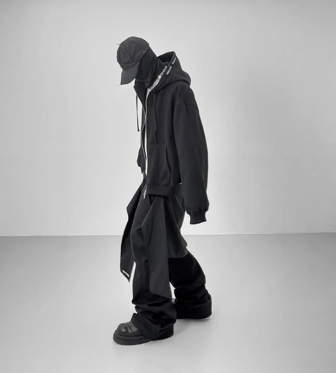 로어링라드 셔츠 지퍼 플레어 팬츠 블랙 M size 상품이미지2