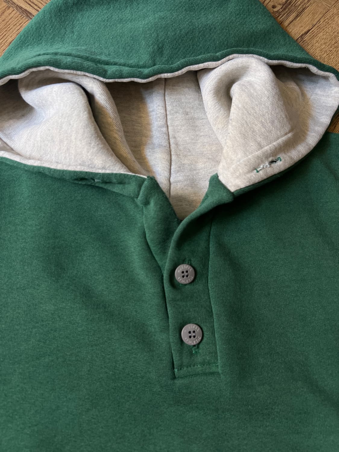 [XL]90's 러셀 Made in USA 빈티지 그린 버튼 후드 티셔츠 상품이미지2