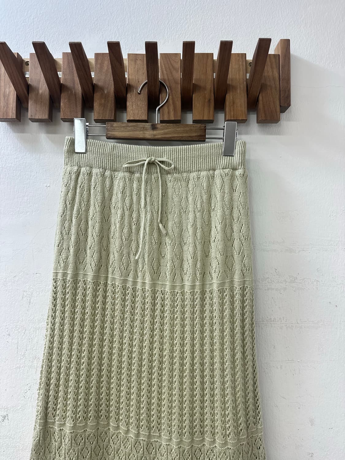 일본빈티지 세이지 그린 펀칭 썸머니트 머메이드 롱 스커트 밴딩 스트링조절 상품이미지2