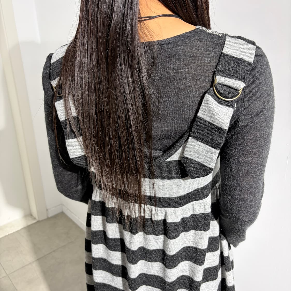 블랙 그레이 스트라이프 펌킨 플레어 나시 원피스 상품이미지4