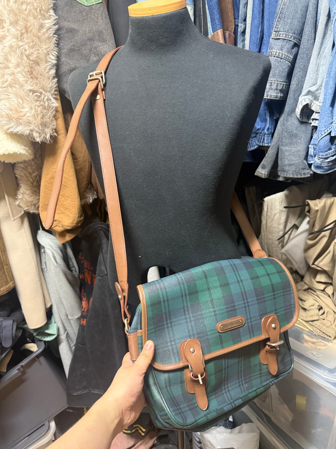 폴로 랄프로렌 블랙와치 타탄체크 크로스백 상품이미지1