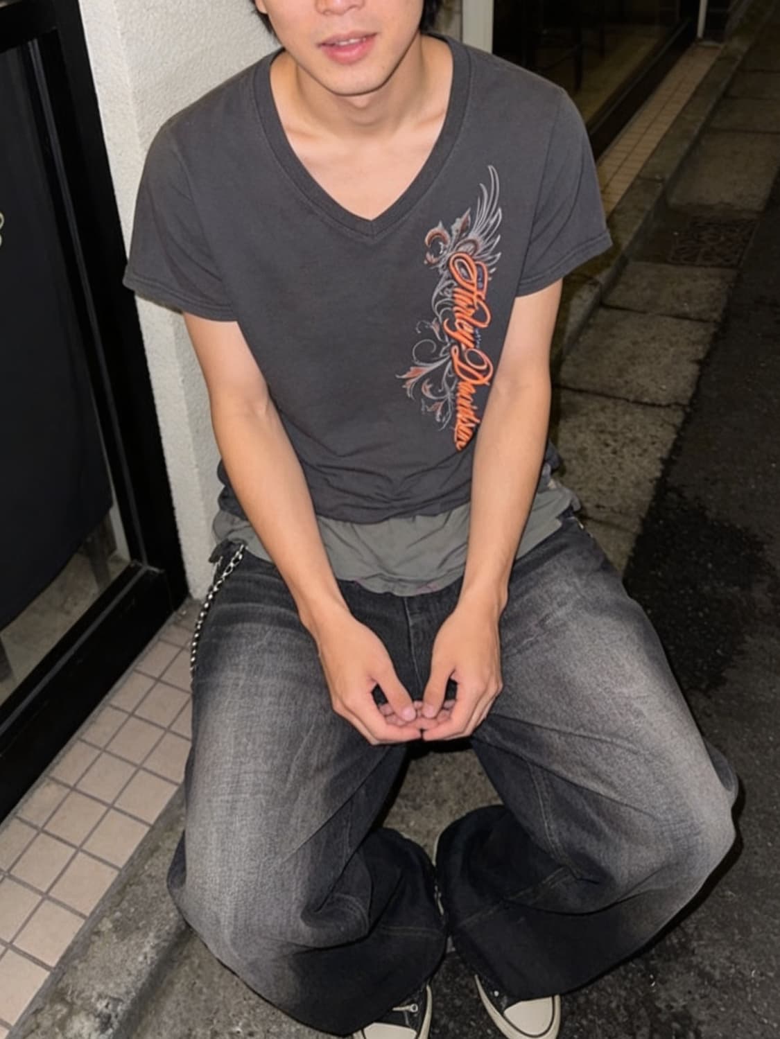할리데이비슨 블랙 스크립트 브이넥 티셔츠 상품이미지1