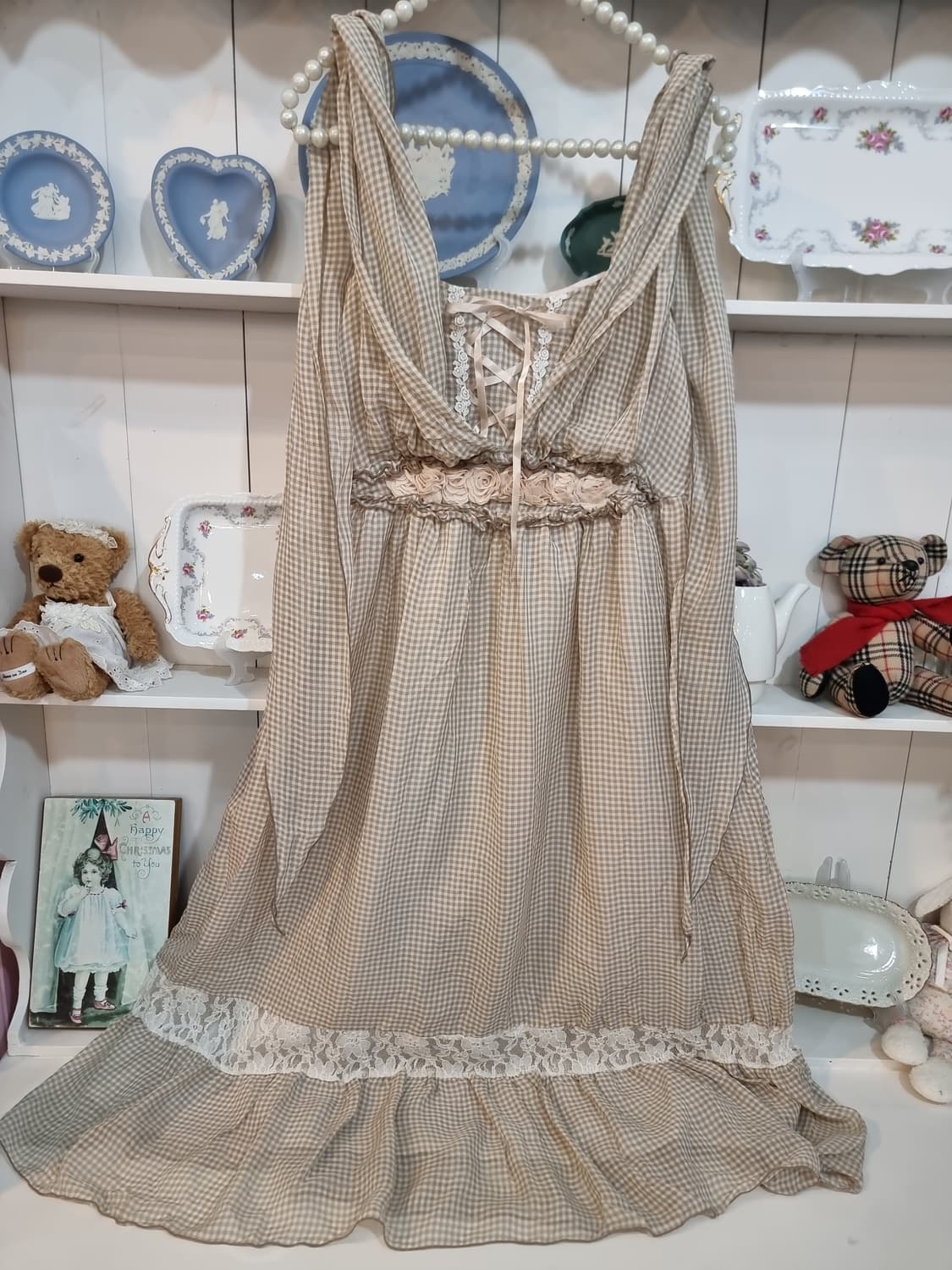 axes femme 베이지 체크 리본 코르셋 원피스 상품이미지5