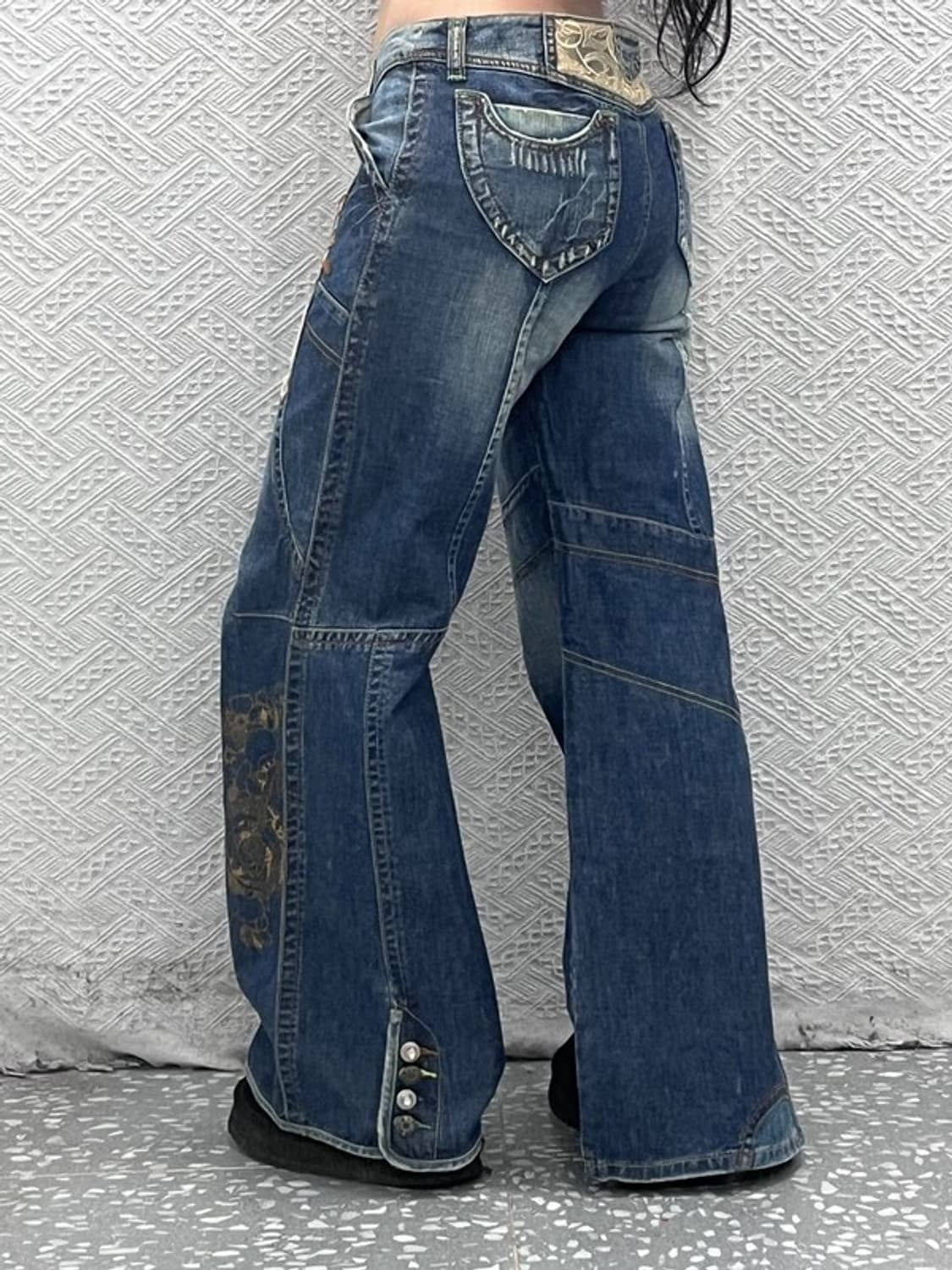 바닐라비 레트로 키치 레이스 패치 데님팬츠 27인치 C08463 상품이미지2