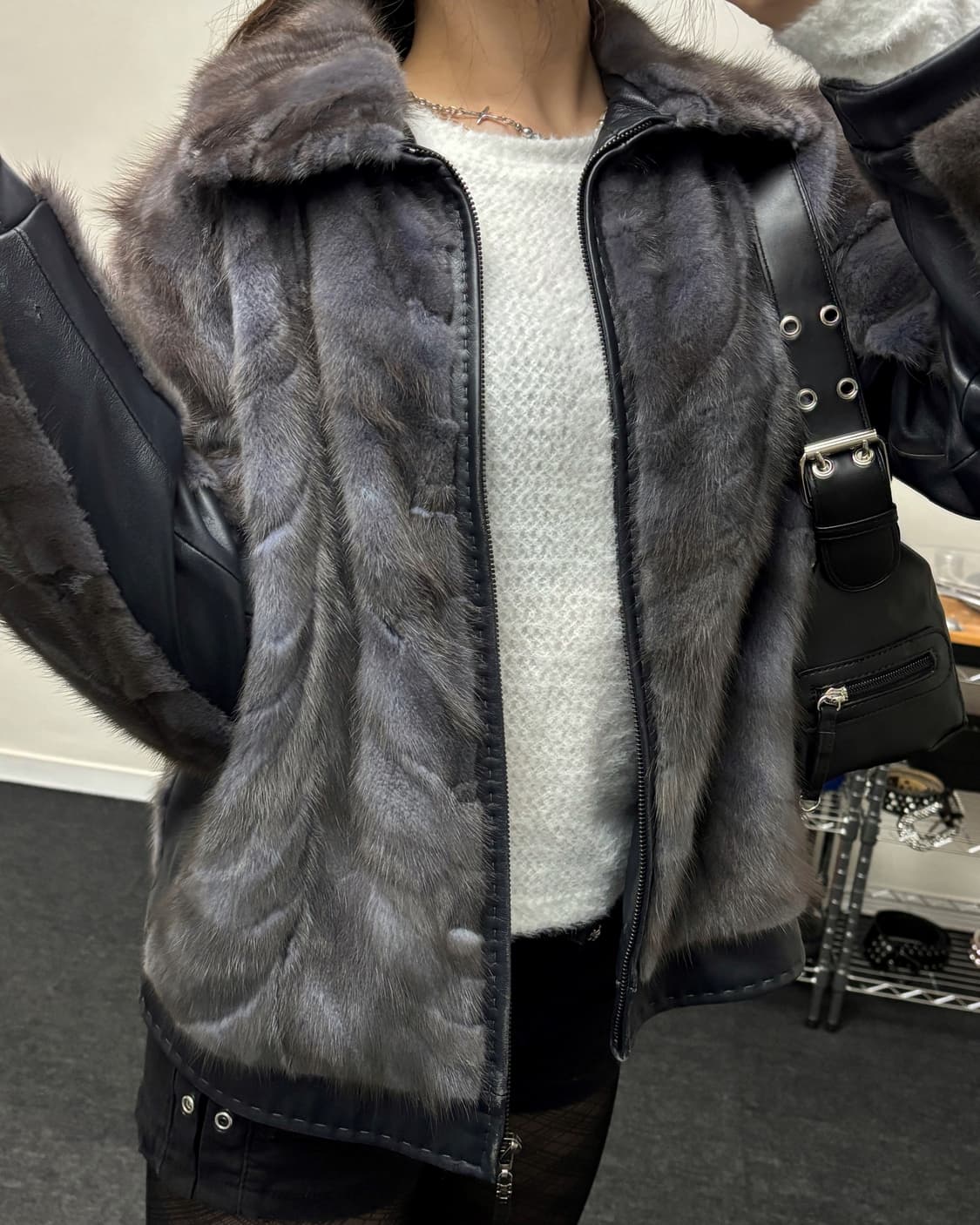 올드 빈티지 리얼 래빗 퍼 레더 자켓 상품이미지3