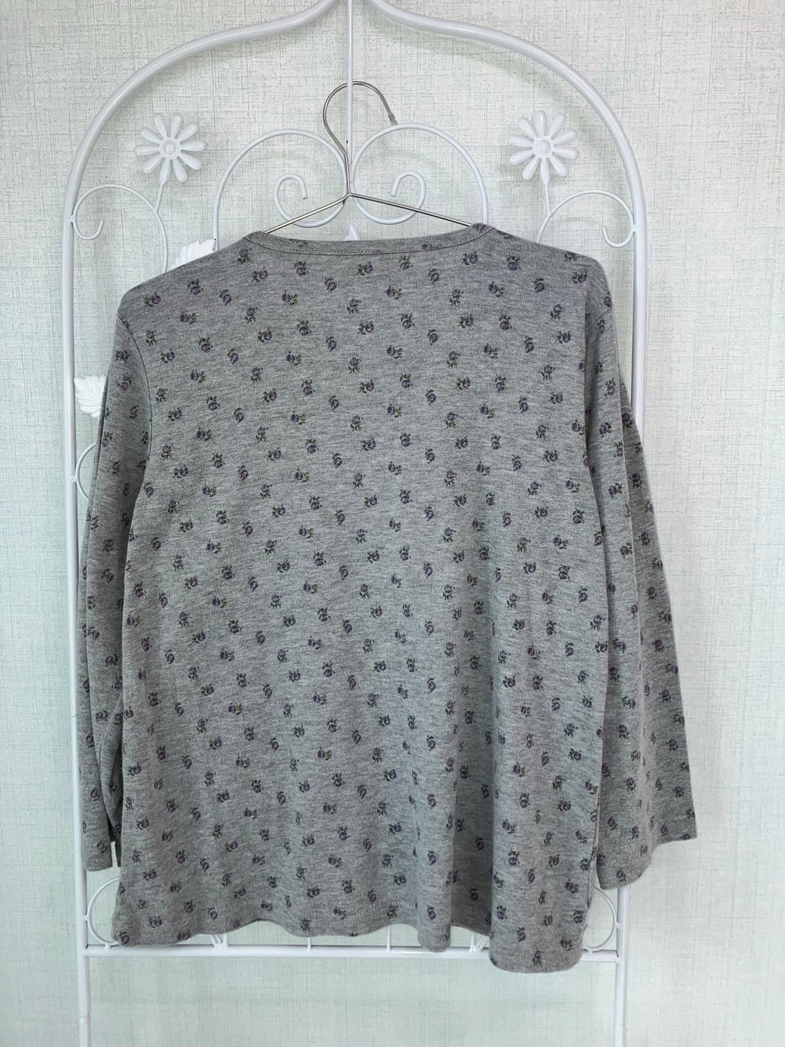 jpn vintage 그레이 플라워 패턴 레이스 롱 슬리브 y2k 스트릿 상품이미지5