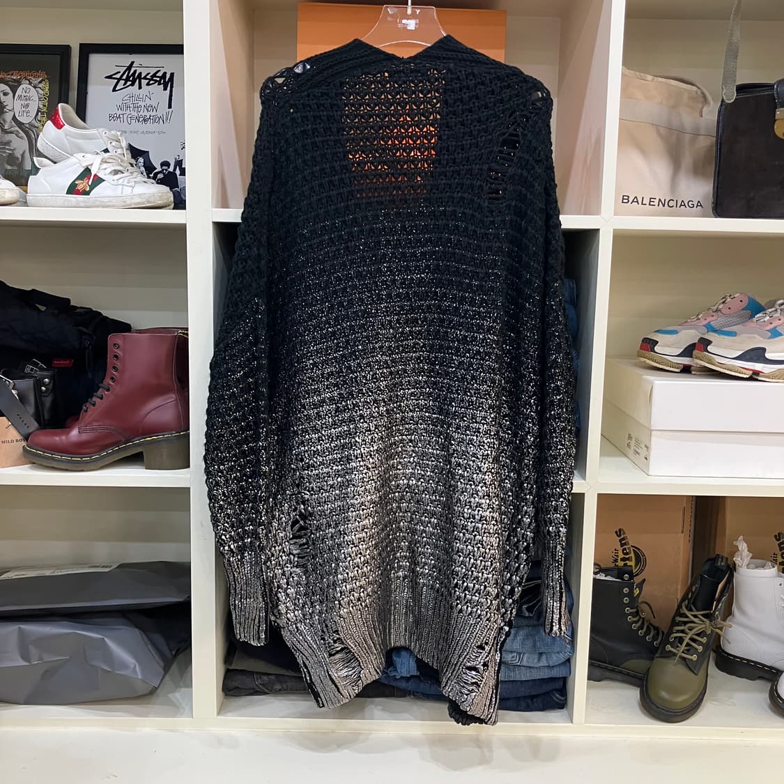 디젤 블랙/실버 그라데이션 데미지 니트 가디건 XS 상품이미지3