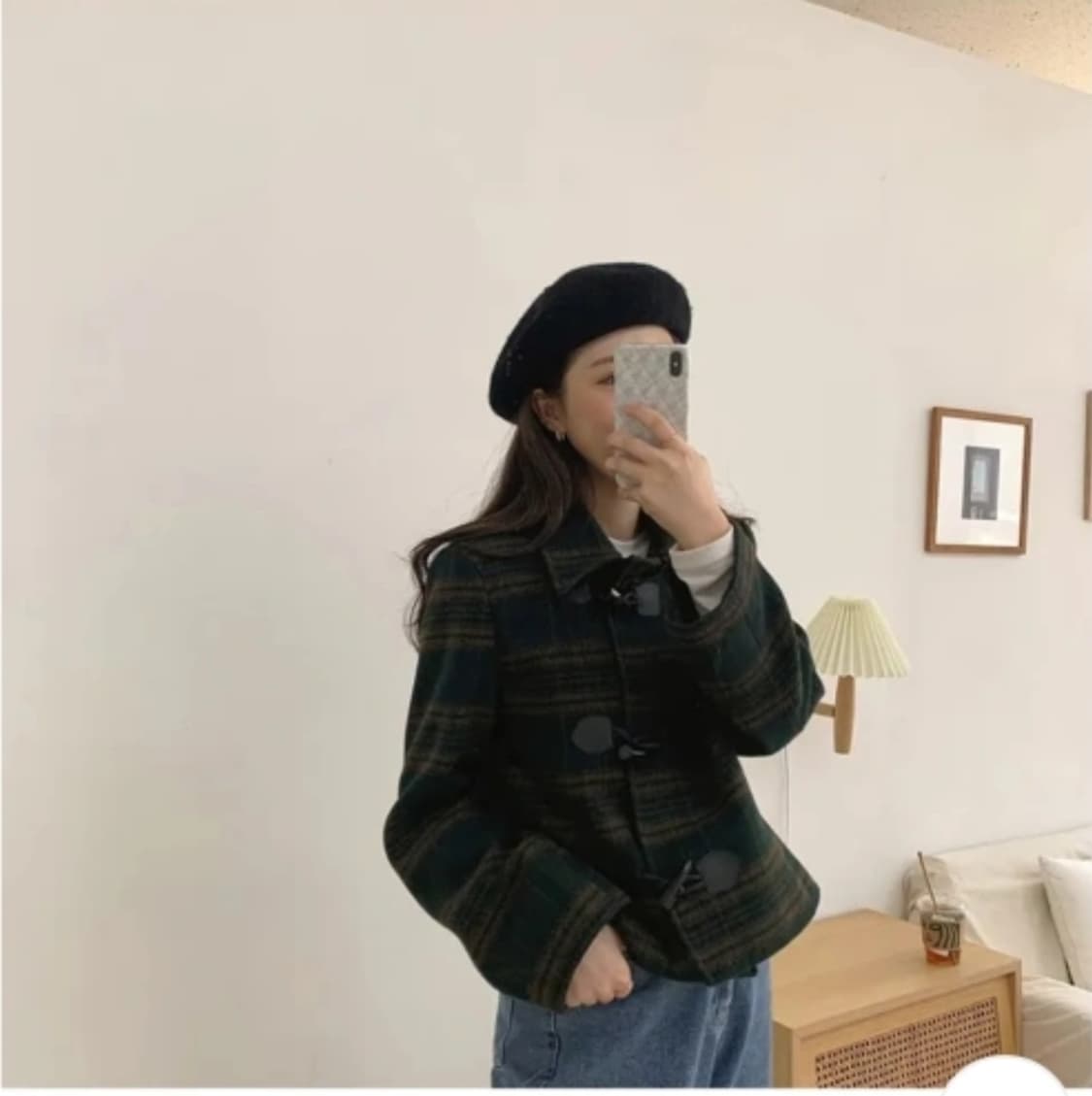 [새상품] 프렌치 그린 체크 더플 누빔자켓 떡볶이코드 상품이미지1