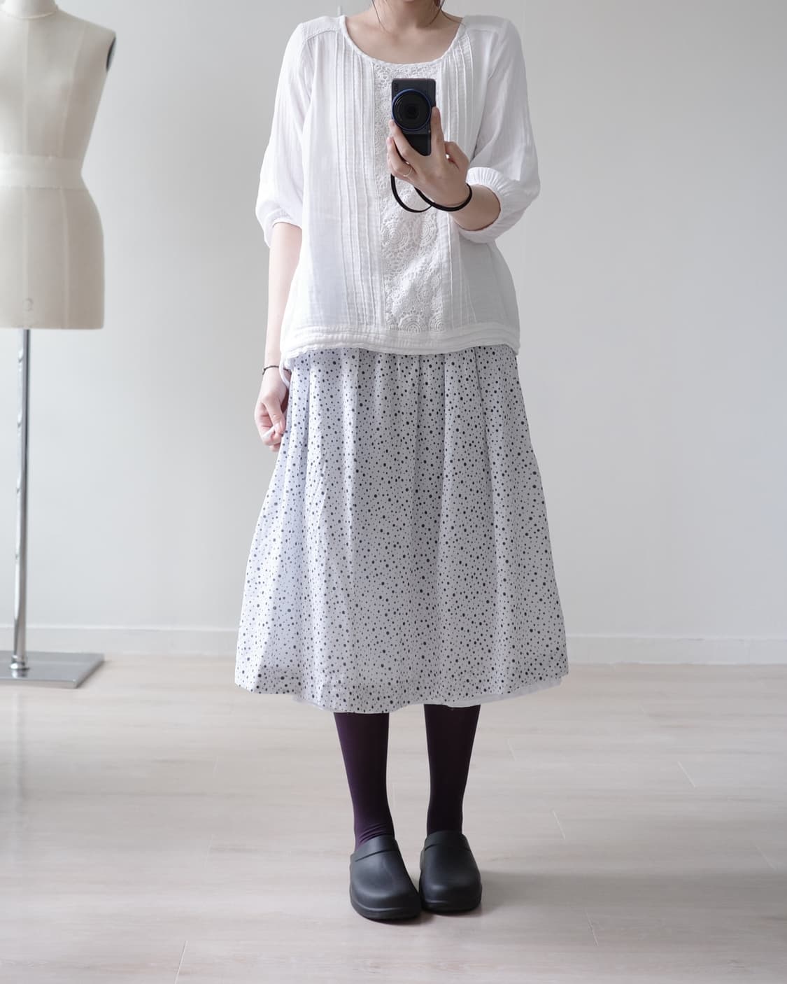 Retro dot flared skirt 상품이미지2