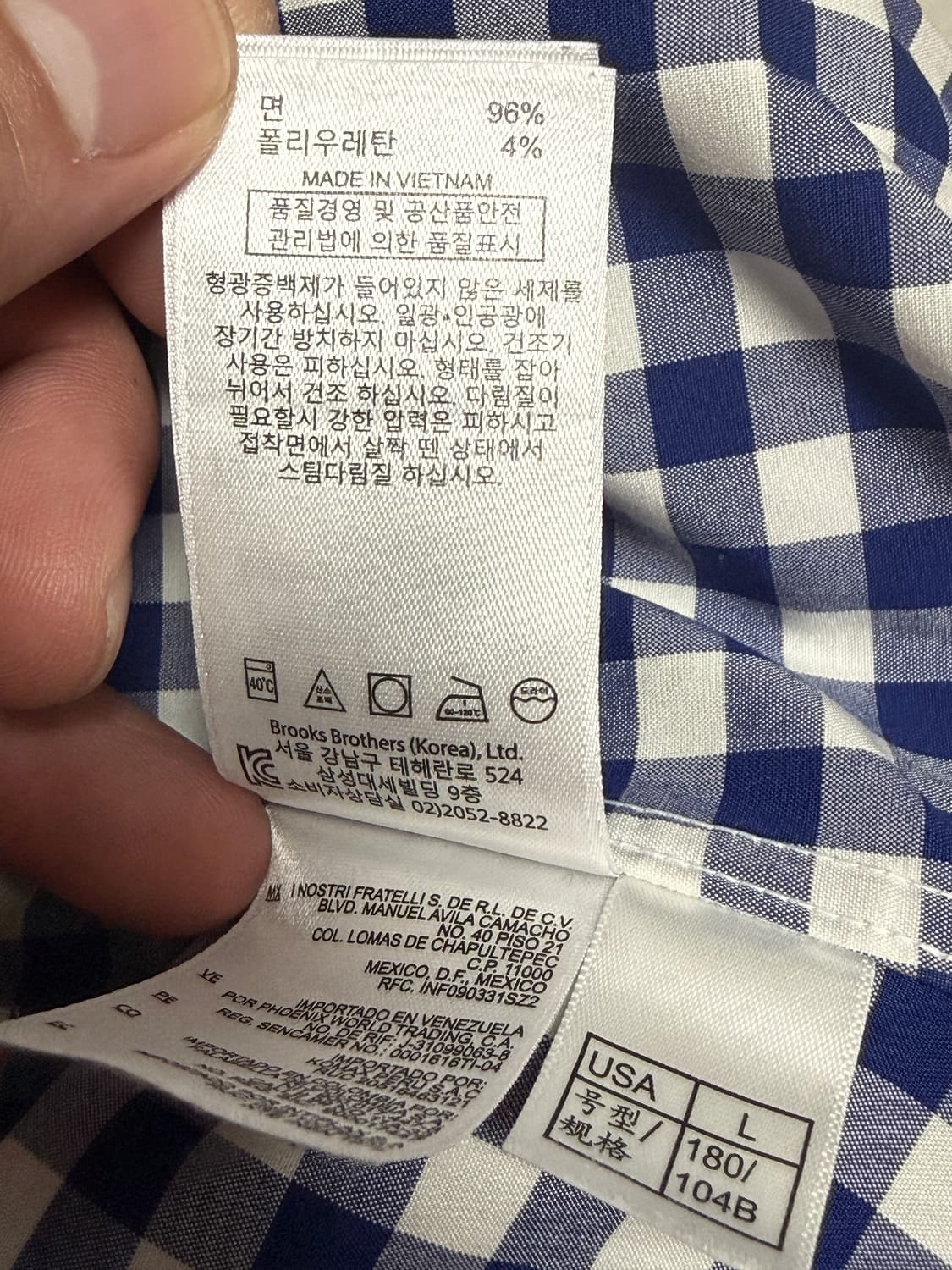 브룩스 브라더스 깅엄 체크 셔츠 L 상품이미지4