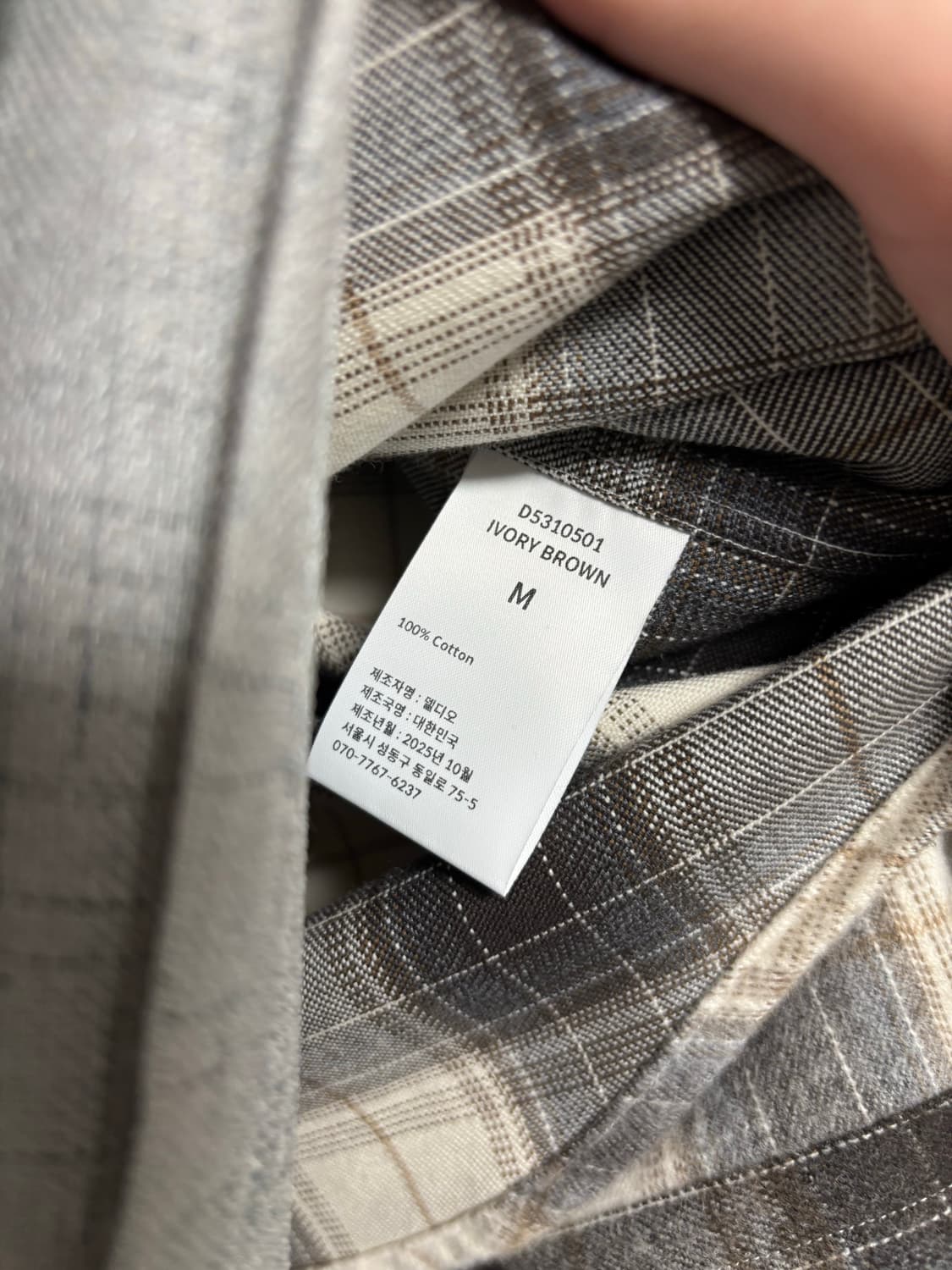 아틀리에 델디오 코튼 플란넬 체크 컴포트 셔츠 (IVORY BROWN) 상품이미지2