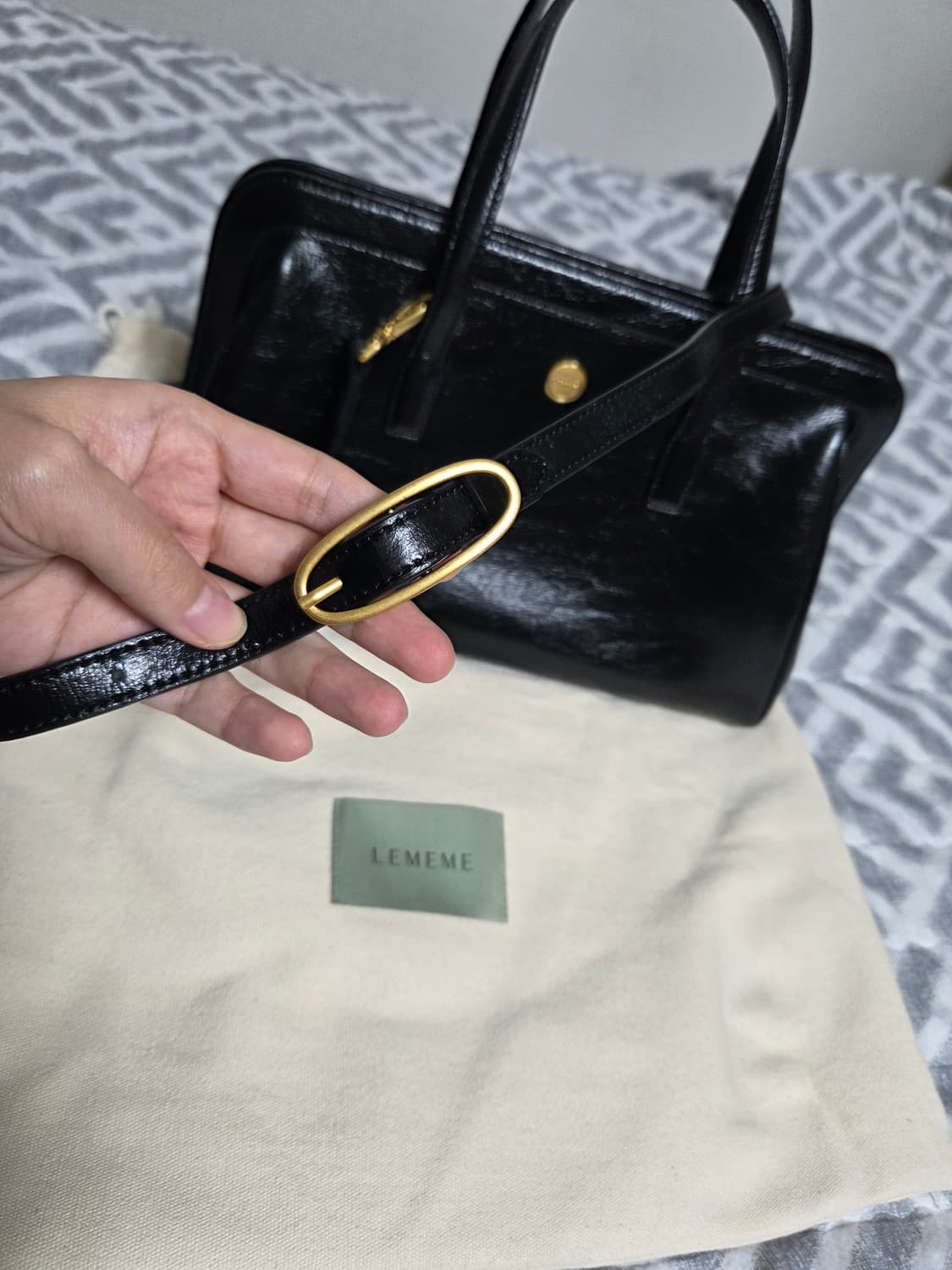 르메메 삭자뎅 Sac Jardin 블랙 크랙 천연 소가죽 가방 크로스백 상품이미지6