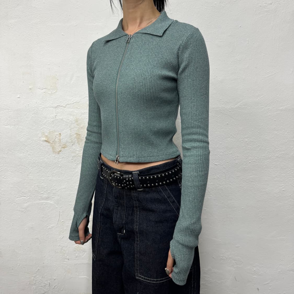 SLY JAPAN 민트컬러 워시드 리브드 쇼트 칼라넥 가디건 상품이미지1