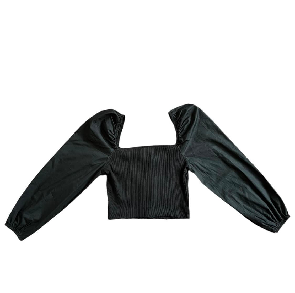 Zara 퍼프 슬리브 탑 블랙 상품이미지3