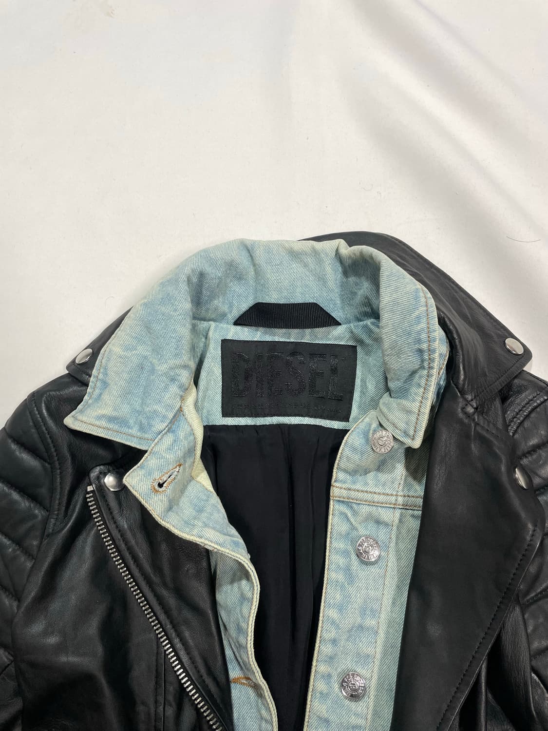 Diesel 데님 레이어드 램스킨 라이더재킷 상품이미지3