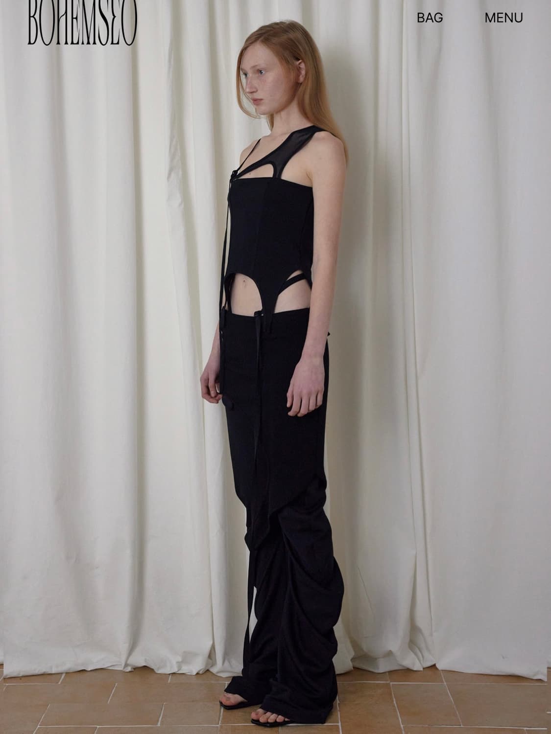 Bohemseo CORSET MESH SLEEVELESS, BLACK 상품이미지2