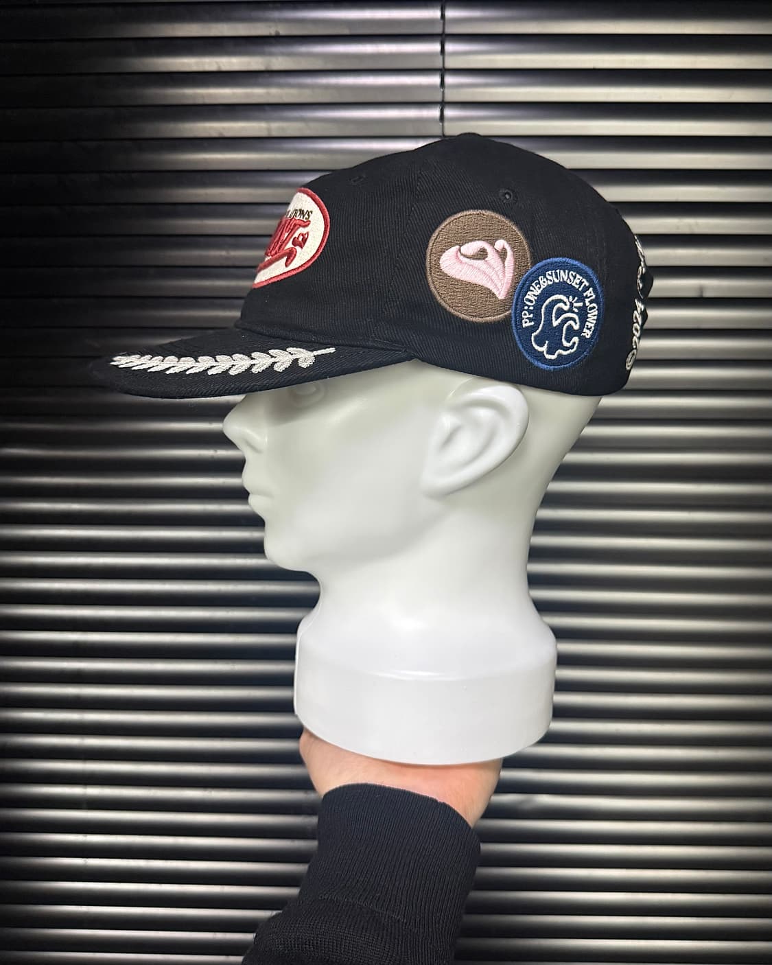 PP:ONE 볼캡 모자 블랙 월계수 패치 스트릿 빈티지 레이싱 라이더 상품이미지3