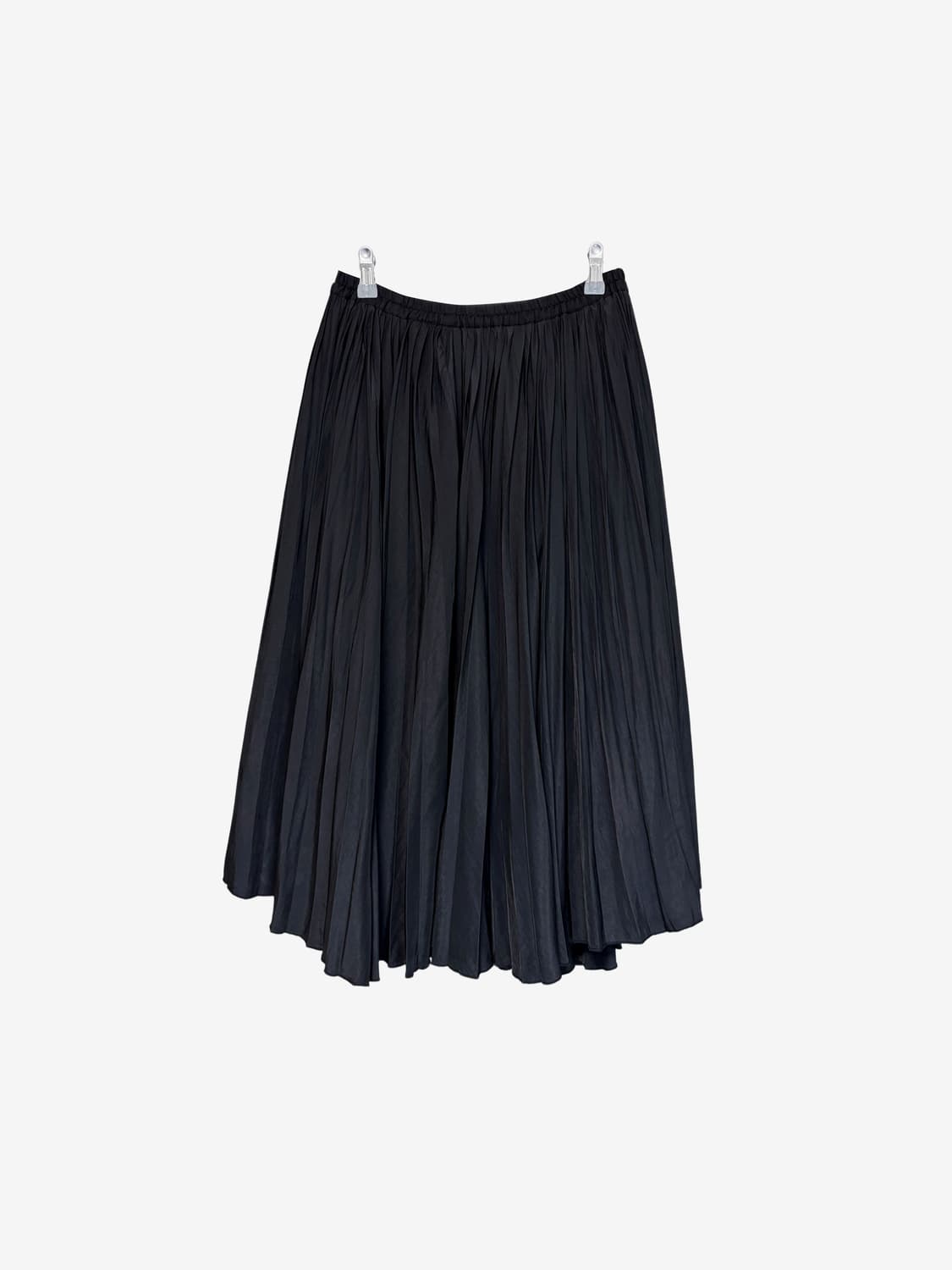 Pleated Round-Hem Long Skirt - Black 상품이미지4