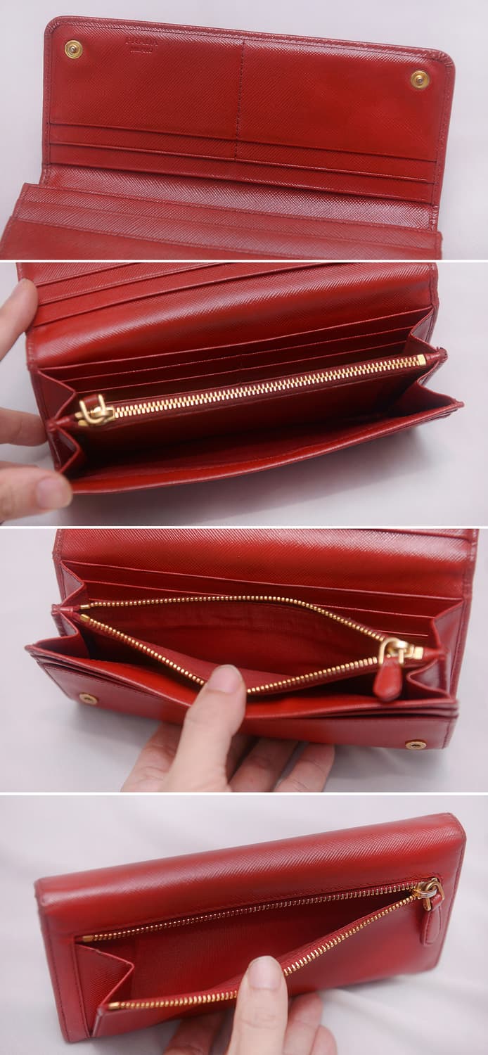 프라다 삼각로고 금장 레드 사피아노 플랩 장지갑 상품이미지7