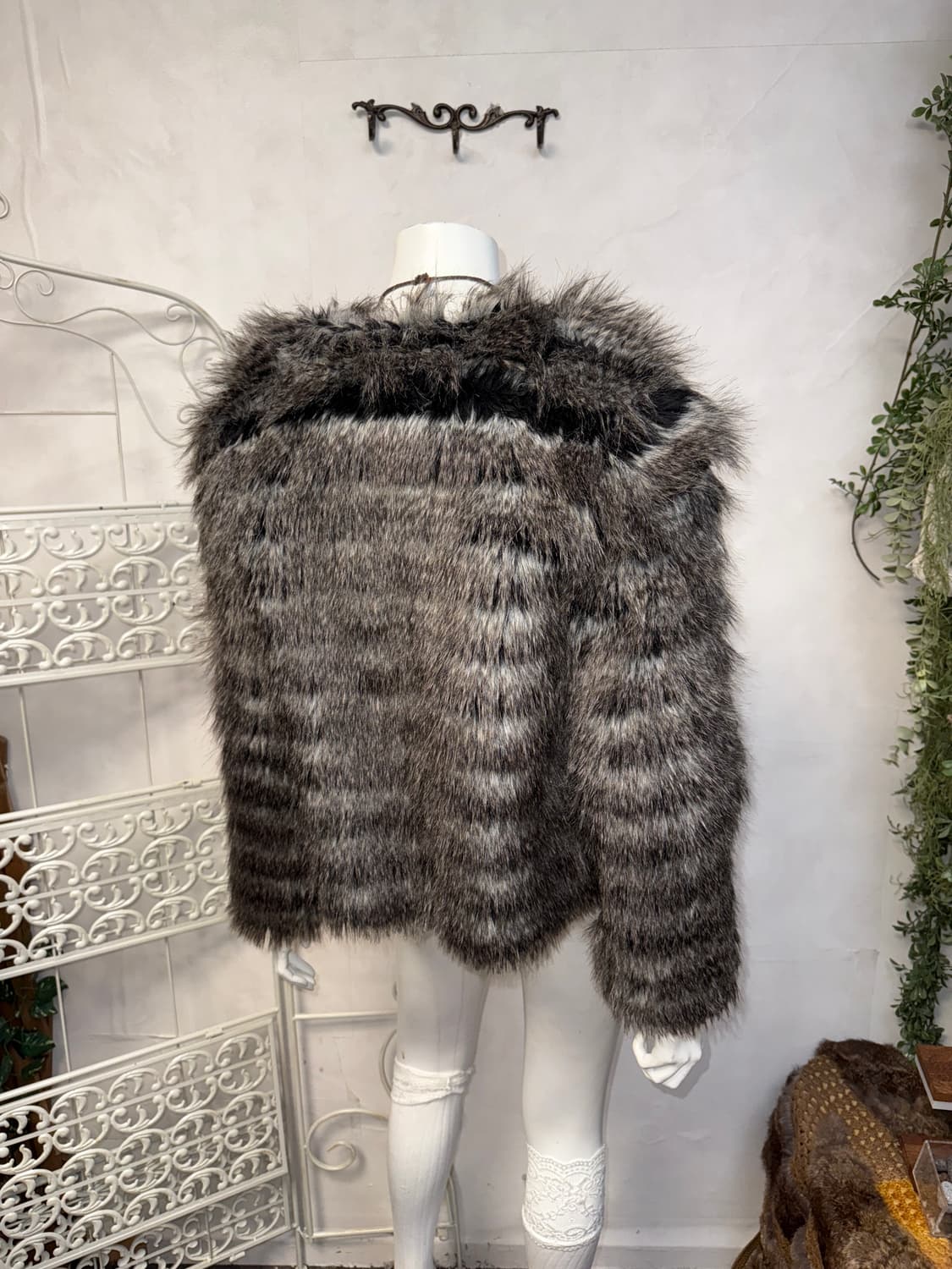 Mixed gray grunge faux fur jacket  상품이미지5