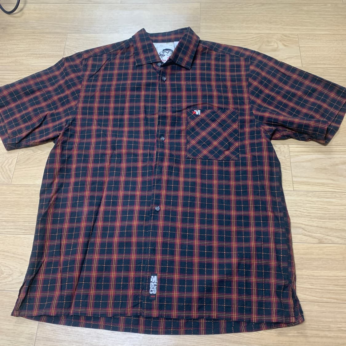 XL] MECCA 메카 90s 올드스쿨 자수 로고 체크 반팔셔츠 상품이미지1
