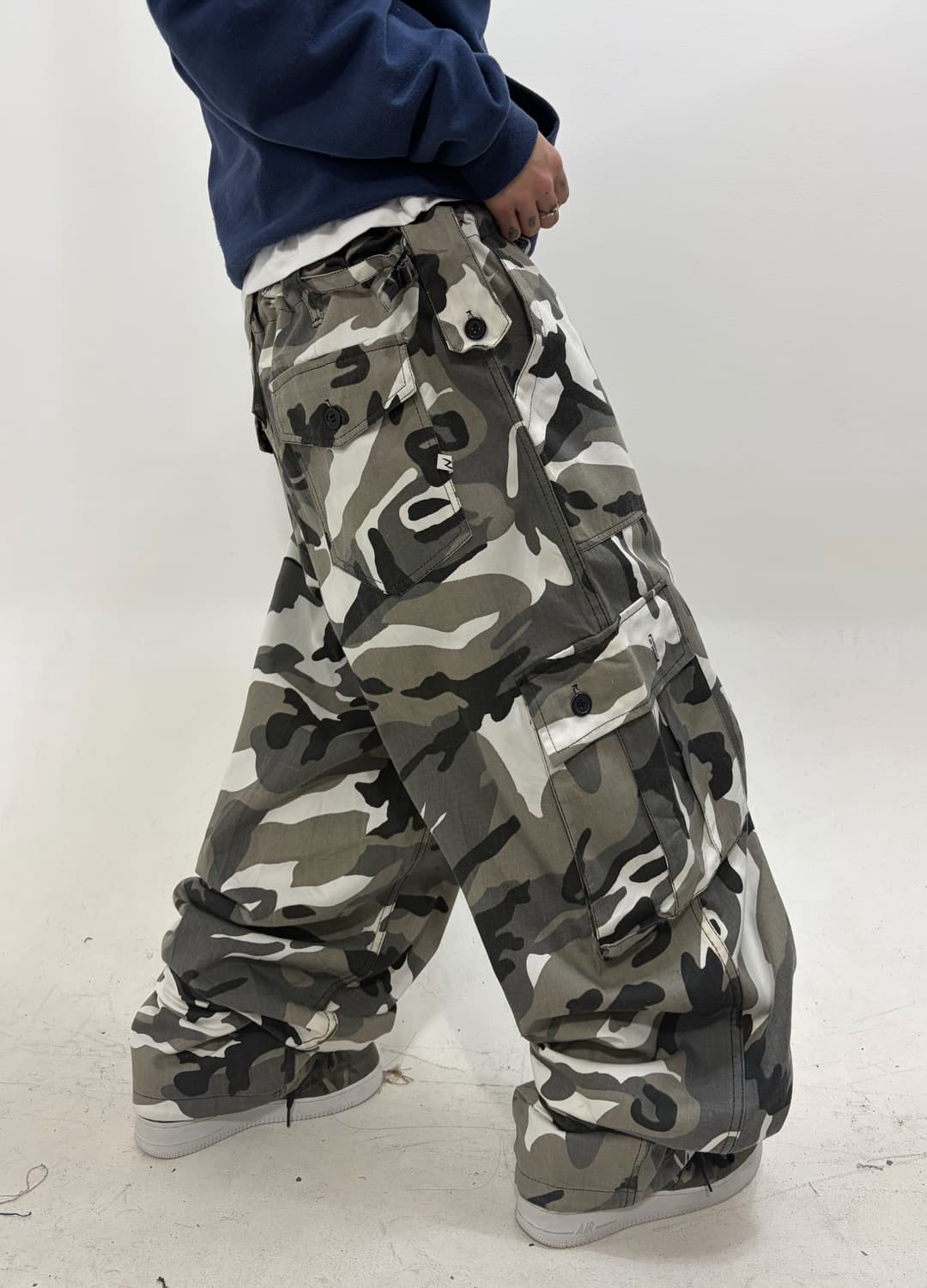 90s 빈티지 그레이 카모플라주 카고 와이드 팬츠 상품이미지1