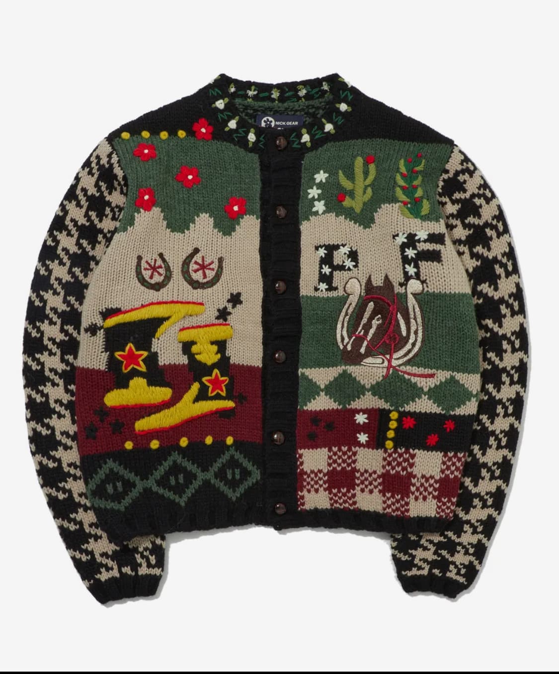 펜필드x닉기어 핸드메이드 웨스턴 아트웍 자수 니트 가디건 블랙 상품이미지1