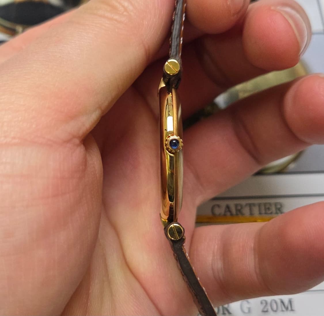 레어] 빈티지 까르띠에 머스트드 방돔 희귀 트리니티 미러판 쿼츠 남성용  상품이미지4