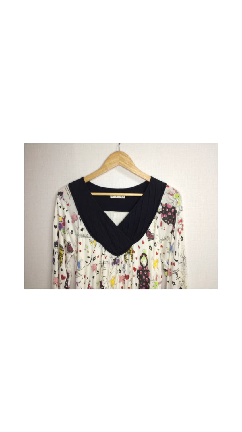 Scolar 스칼라 프린팅 벌룬 브이넥 긴팔 상품이미지2