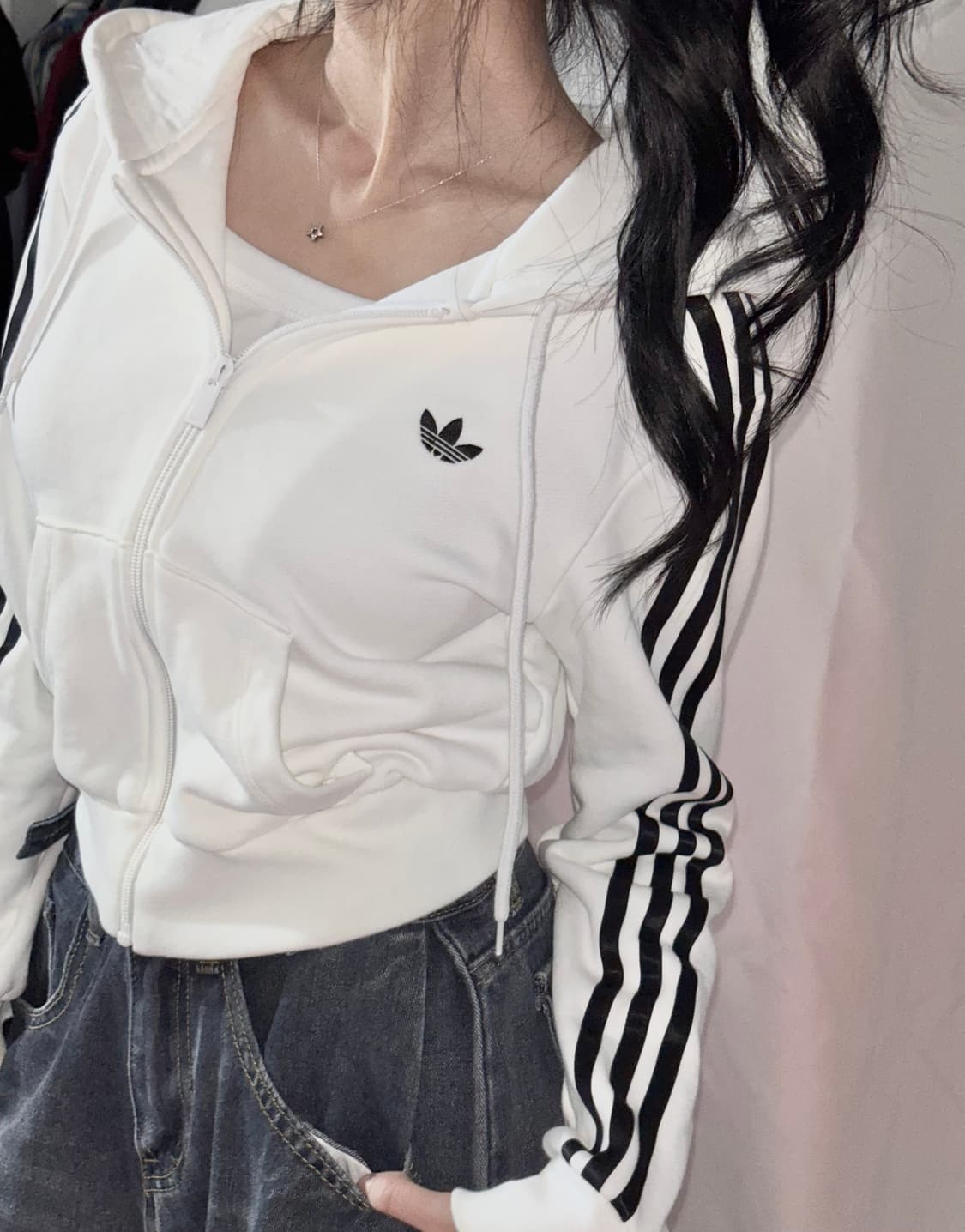 🐰아디다스 미니 파이어버드 화이트 삼선 후드집업 숏🤍 상품이미지2